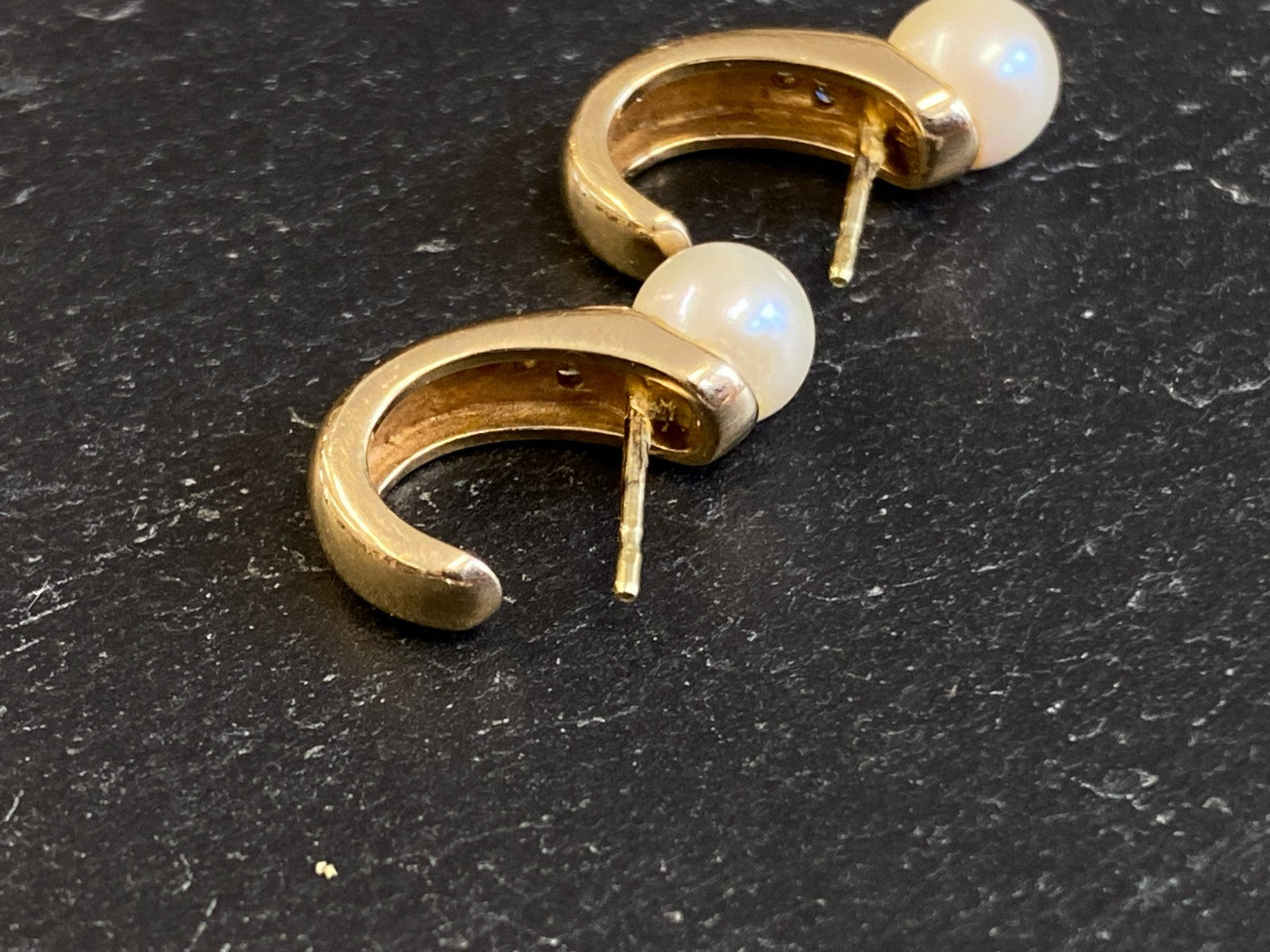 Paar Ohrringe aus Gelbgold Gold 14K 585 5,73g mit Perle und Diamanten