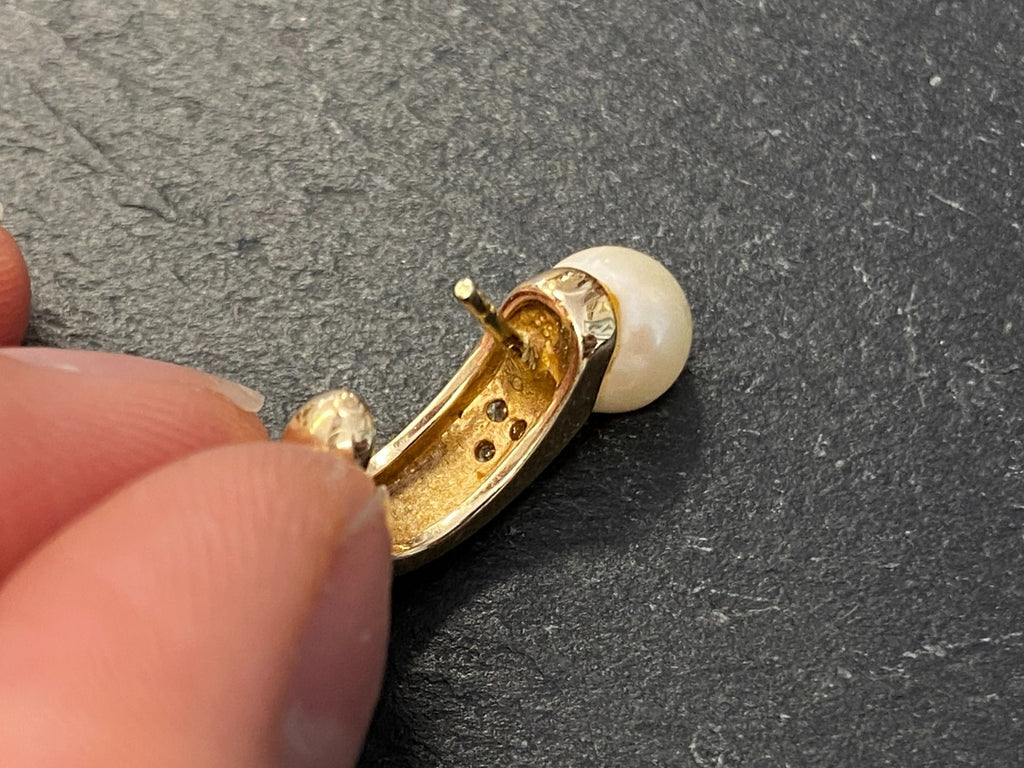 Paar Ohrringe aus Gelbgold Gold 14K 585 5,73g mit Perle und Diamanten