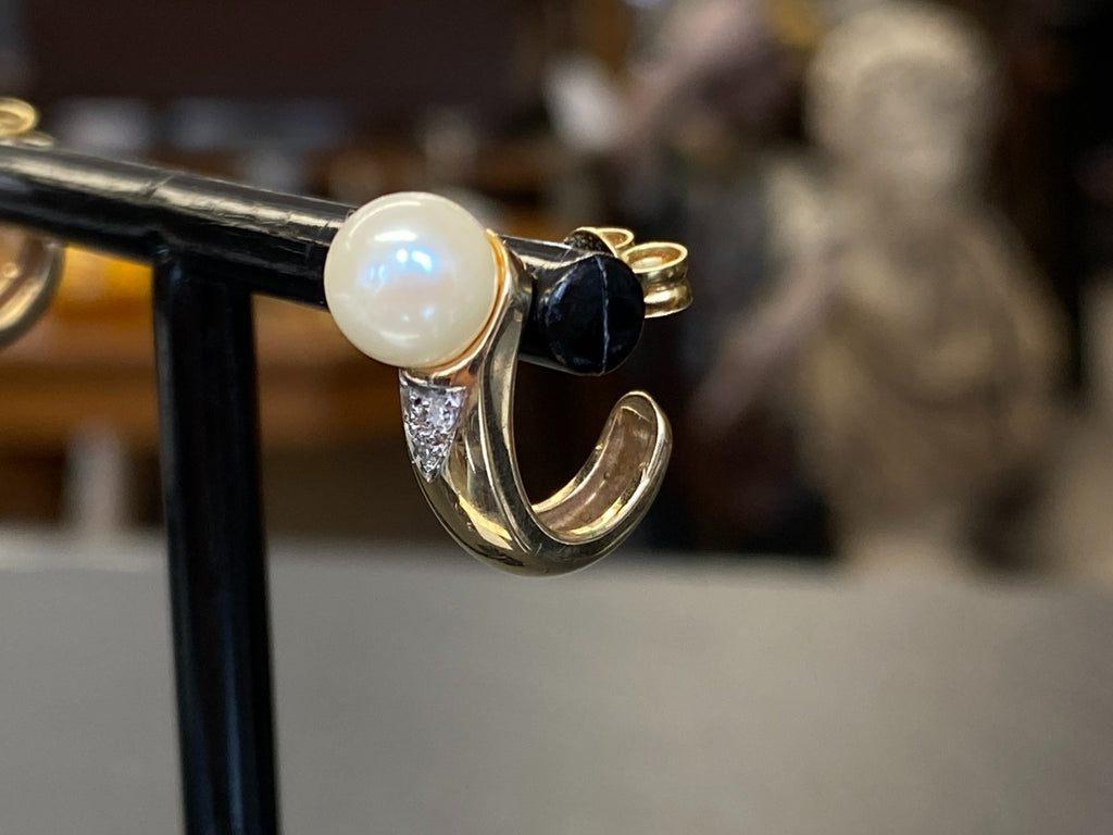 Paar Ohrringe aus Gelbgold Gold 14K 585 5,73g mit Perle und Diamanten