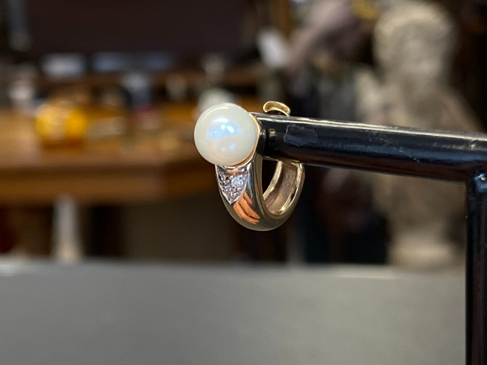 Paar Ohrringe aus Gelbgold Gold 14K 585 5,73g mit Perle und Diamanten