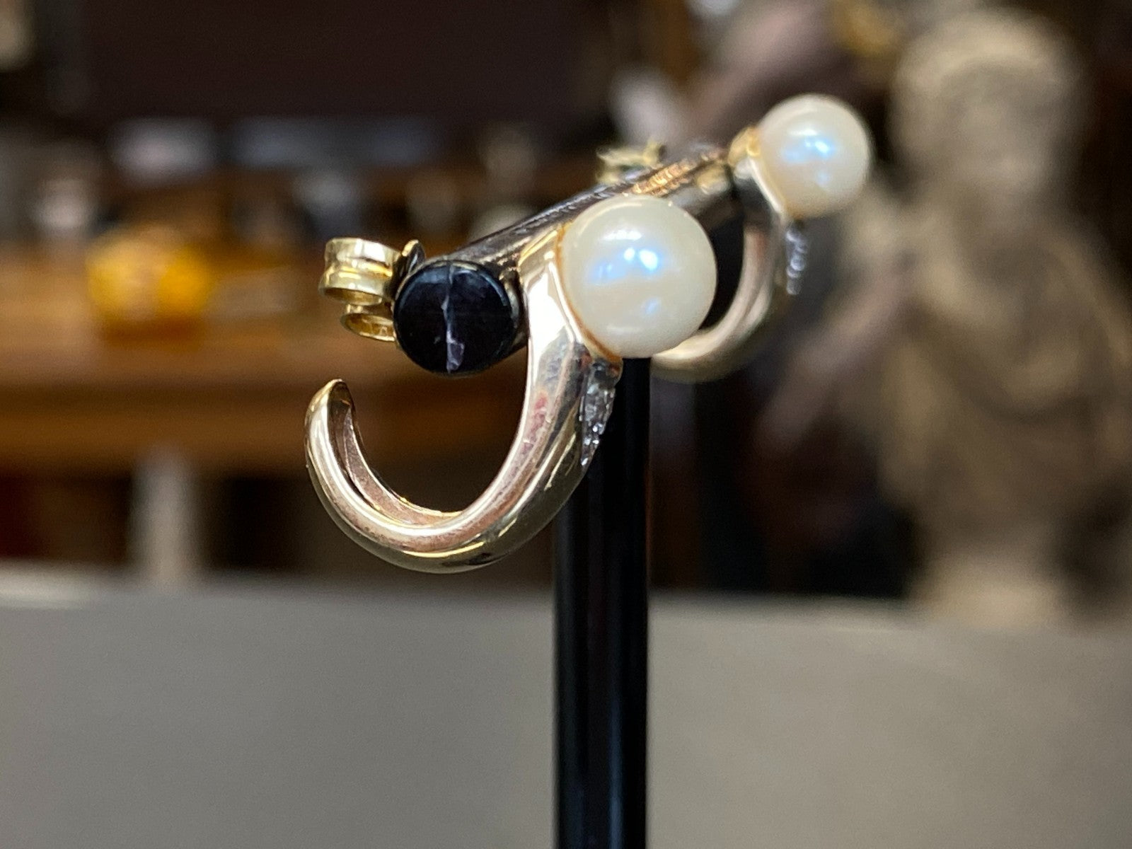 Paar Ohrringe aus Gelbgold Gold 14K 585 5,73g mit Perle und Diamanten