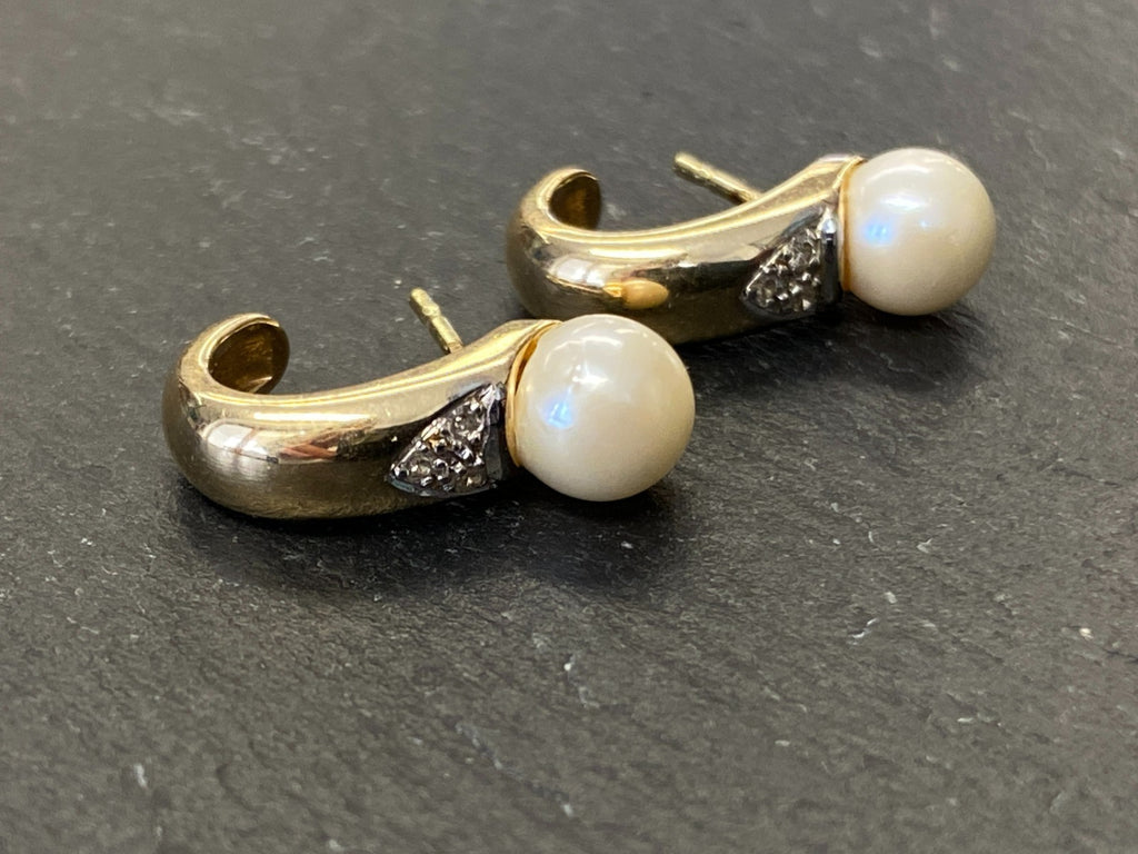Paar Ohrringe aus Gelbgold Gold 14K 585 5,73g mit Perle und Diamanten