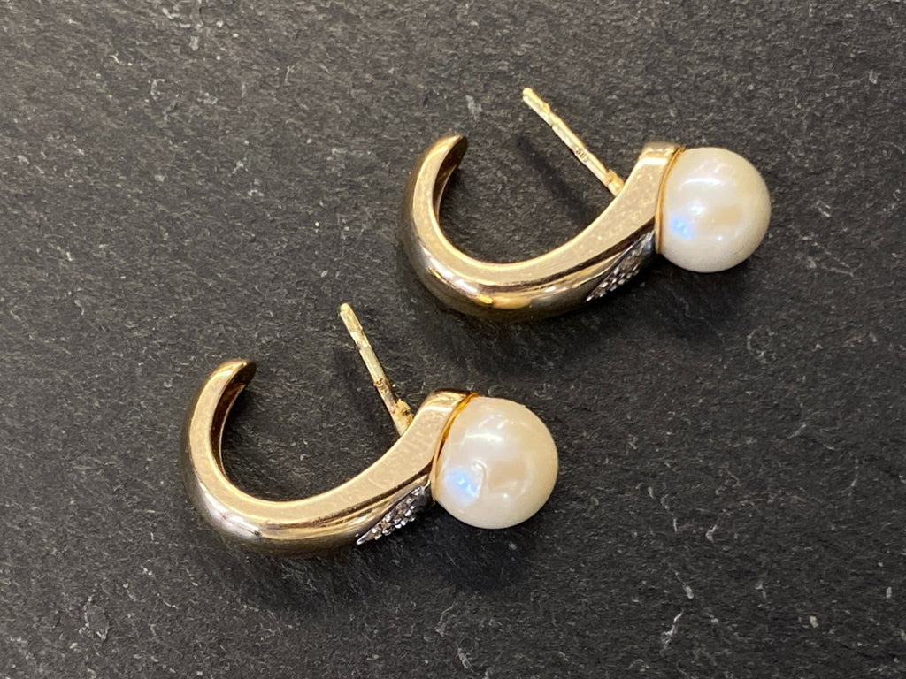 Paar Ohrringe aus Gelbgold Gold 14K 585 5,73g mit Perle und Diamanten