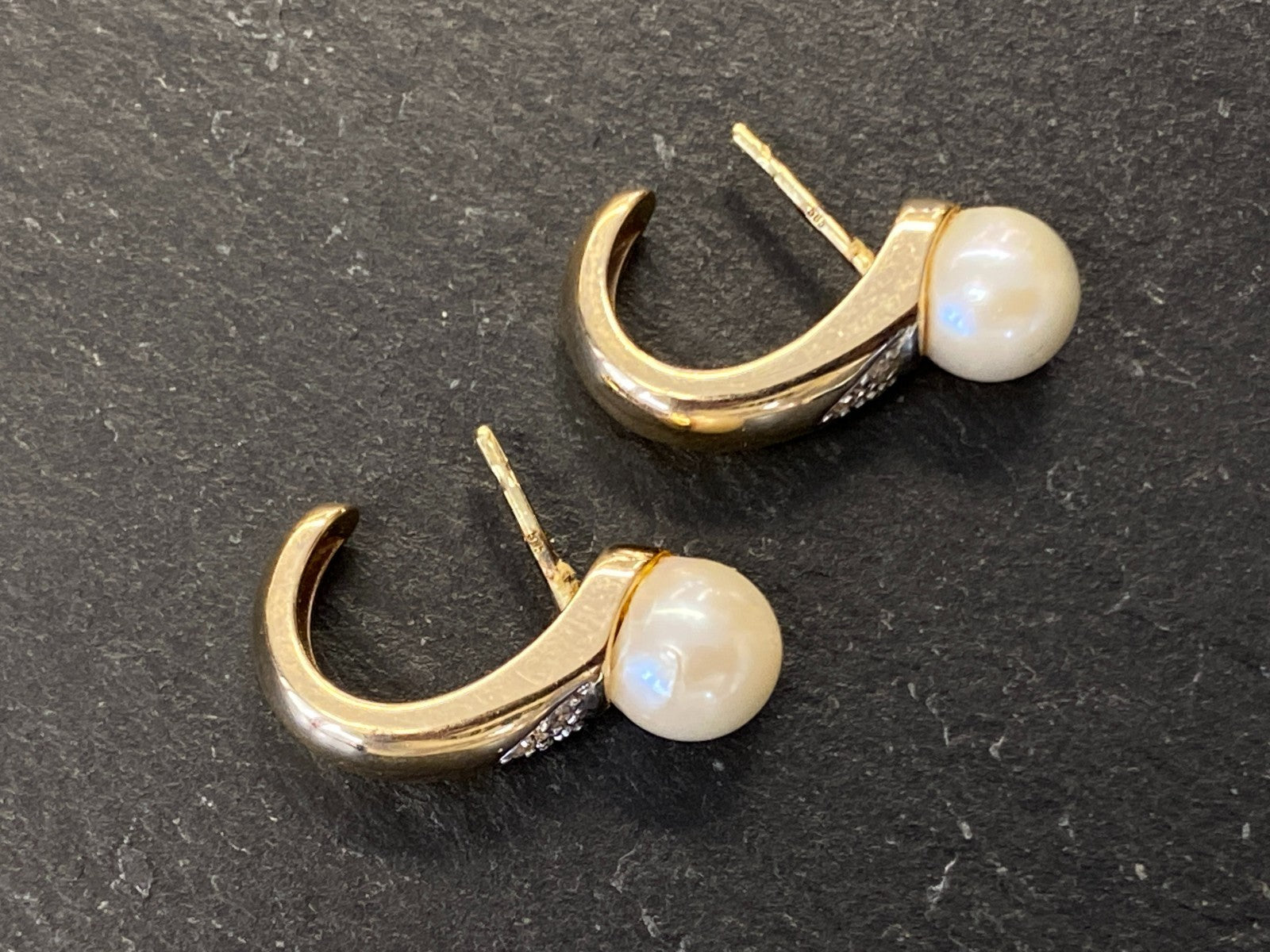 Paar Ohrringe aus Gelbgold Gold 14K 585 5,73g mit Perle und Diamanten