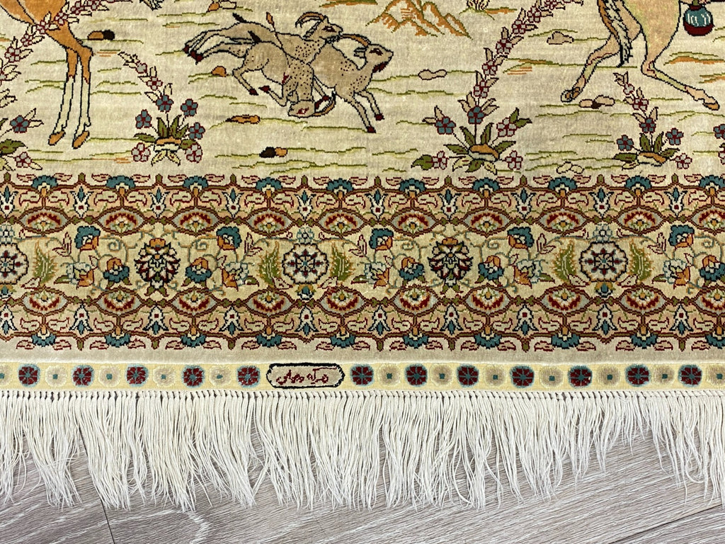 Figürlicher Hereke Teppich Seideteppich Seide 1.000.000 Knoten 124x95cm
