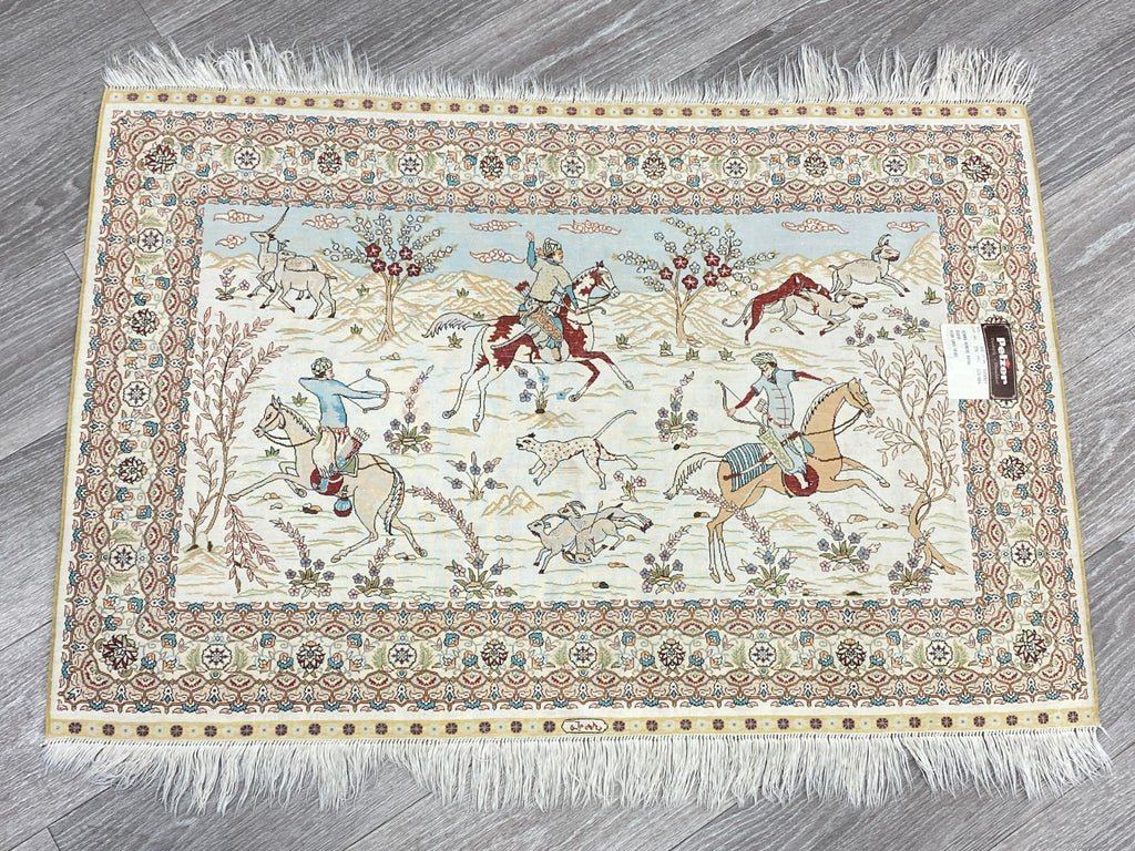 Figürlicher Hereke Teppich Seideteppich Seide 1.000.000 Knoten 124x95cm