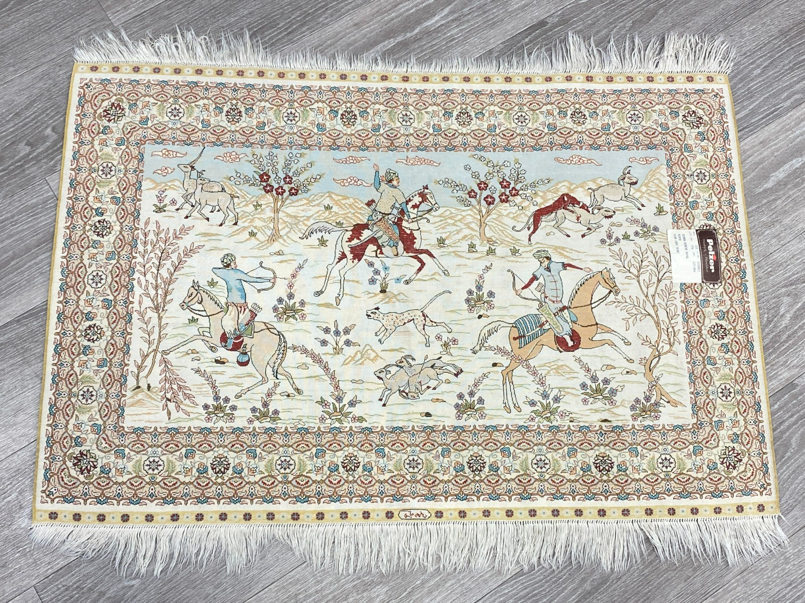 Figürlicher Hereke Teppich Seideteppich Seide 1.000.000 Knoten 124x95cm