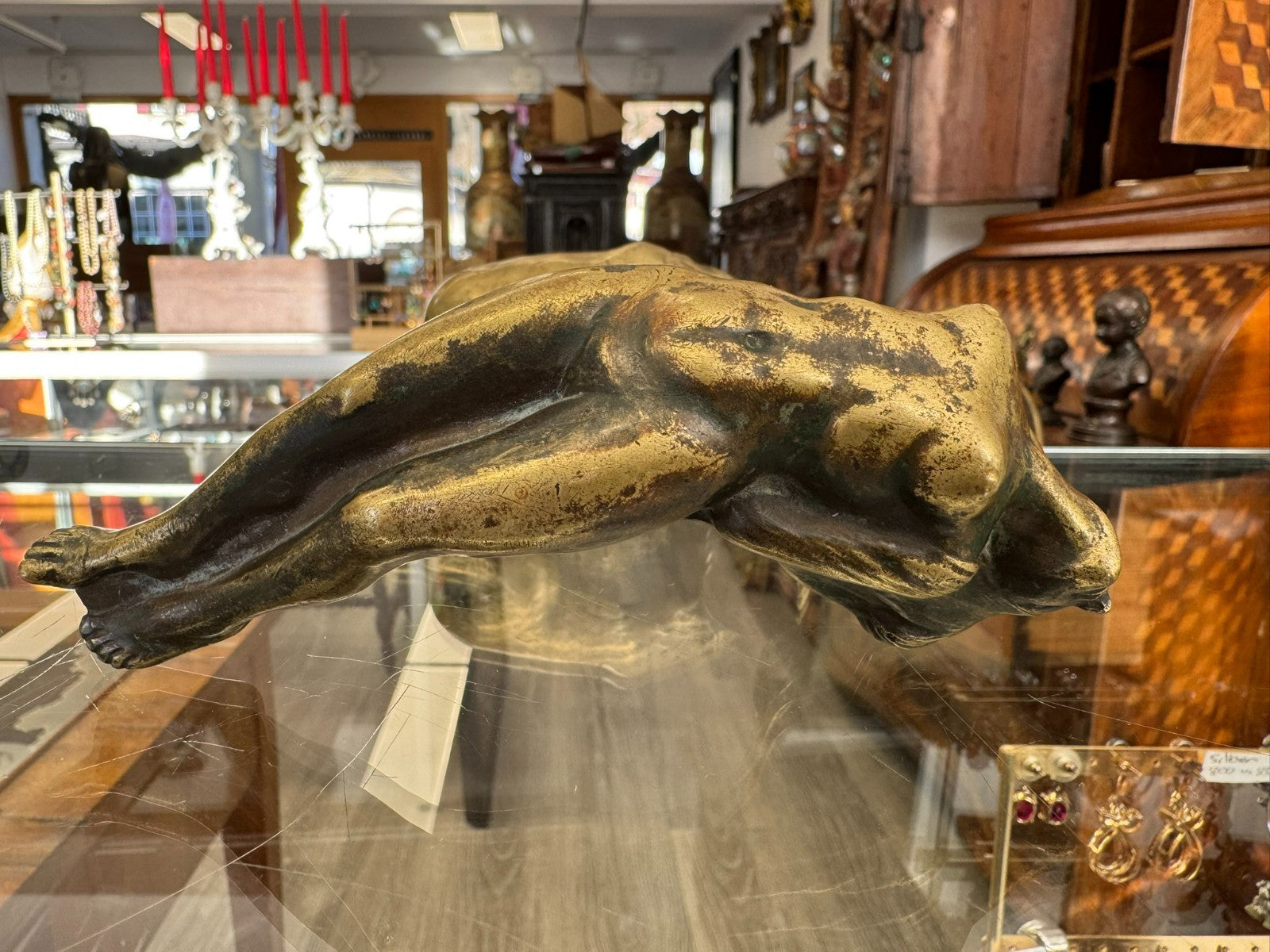 Antiker massiver Türgriff Jugendstil Bär und Frau um 1900