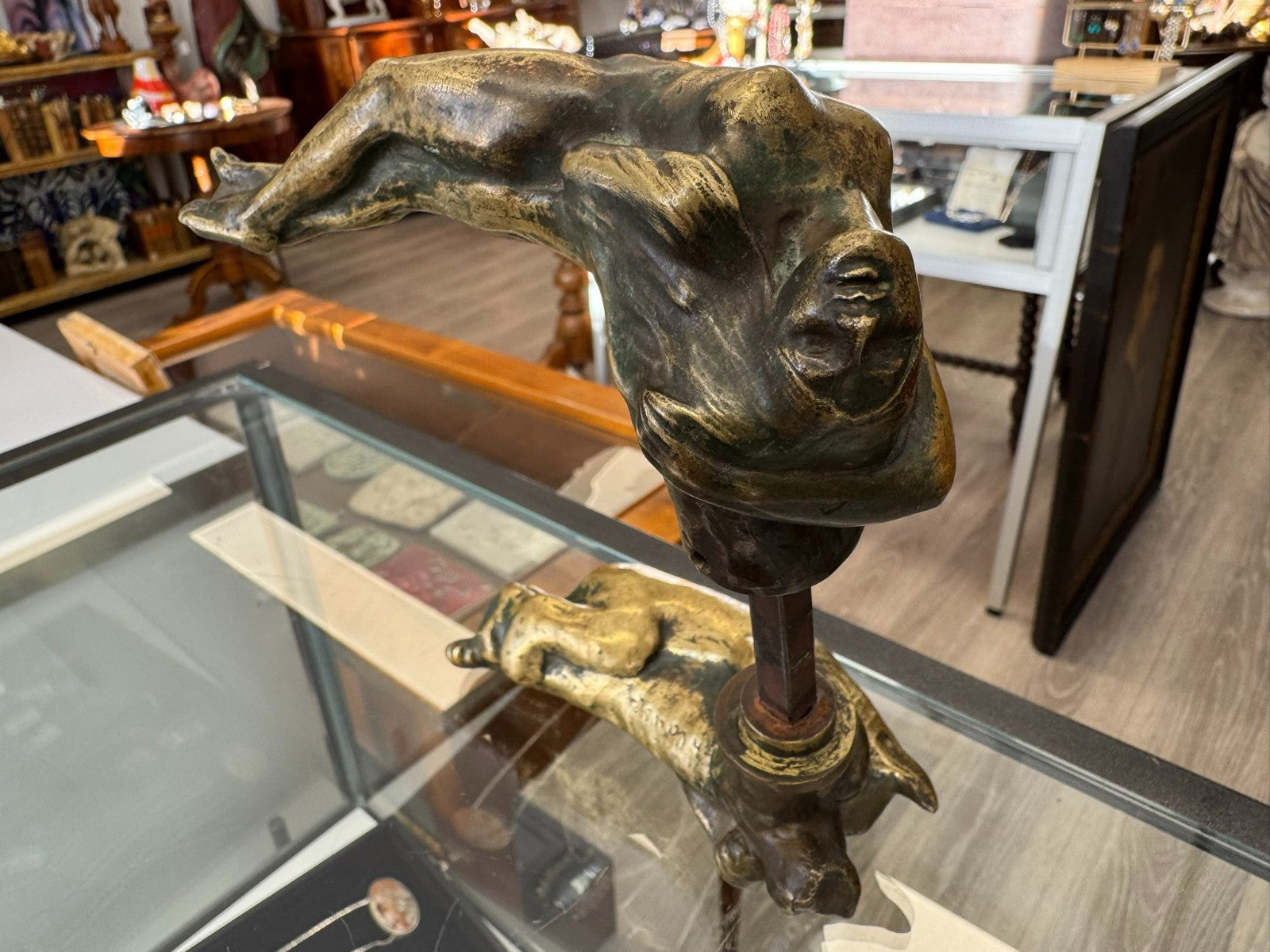 Antiker massiver Türgriff Jugendstil Bär und Frau um 1900