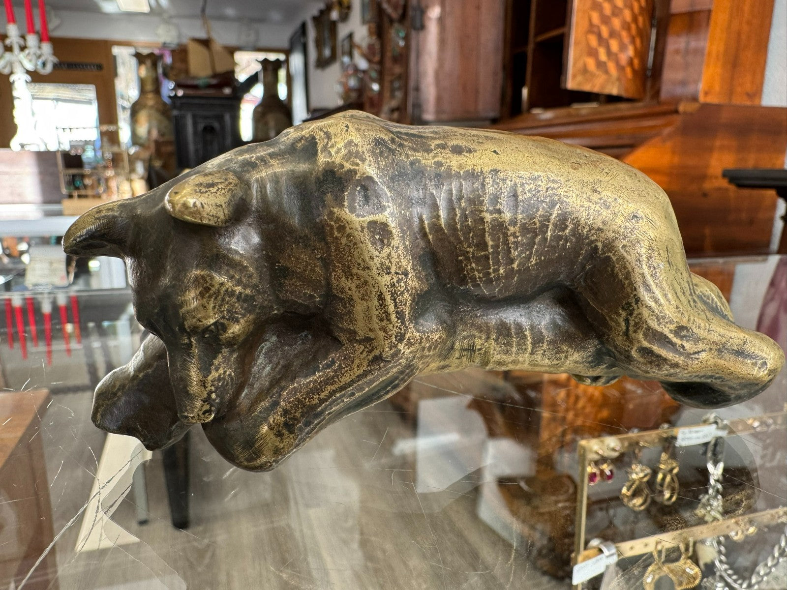 Antiker massiver Türgriff Jugendstil Bär und Frau um 1900