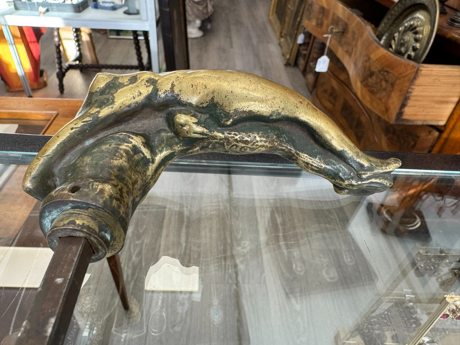 Antiker massiver Türgriff Jugendstil Bär und Frau um 1900