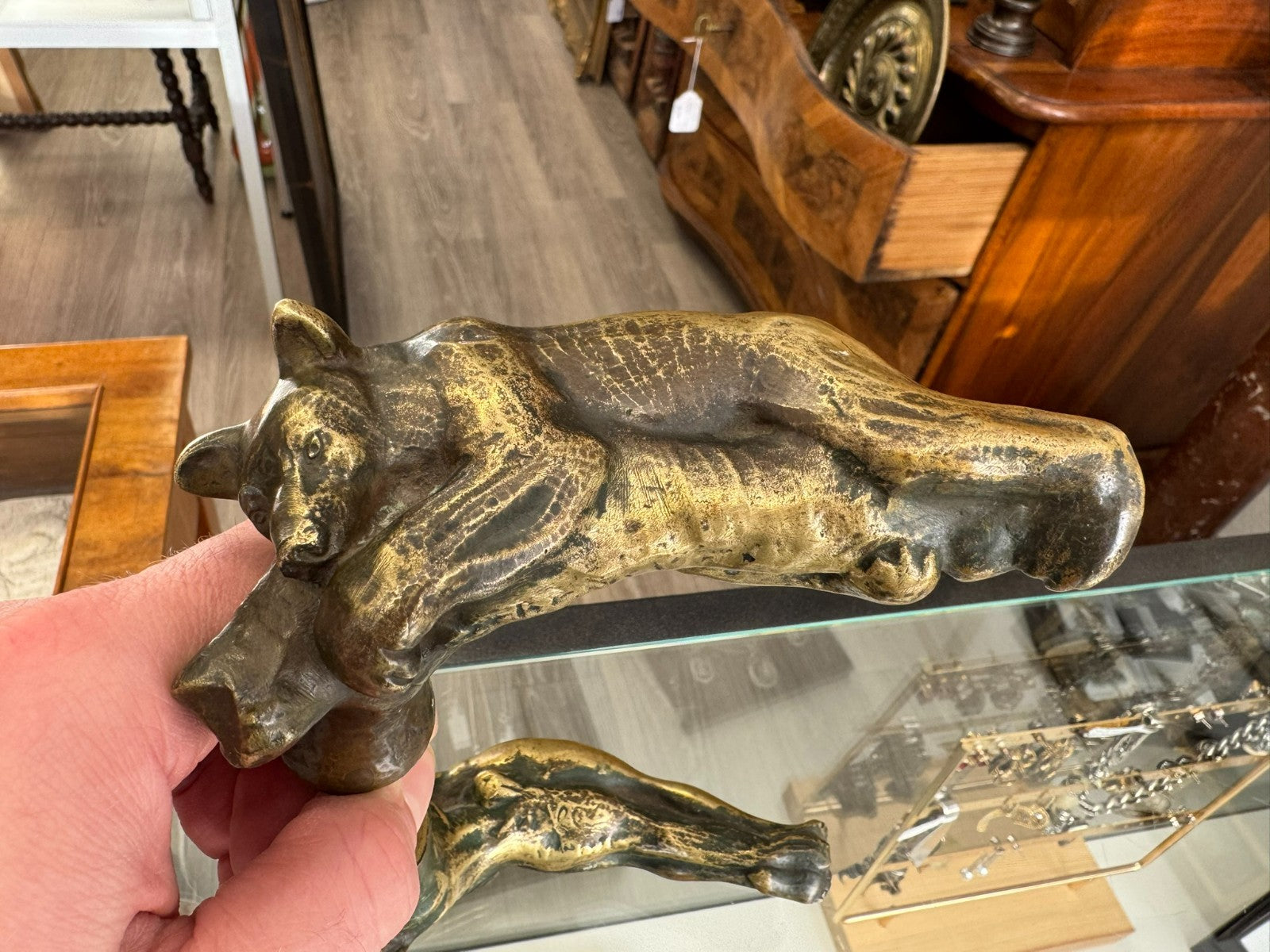 Antiker massiver Türgriff Jugendstil Bär und Frau um 1900