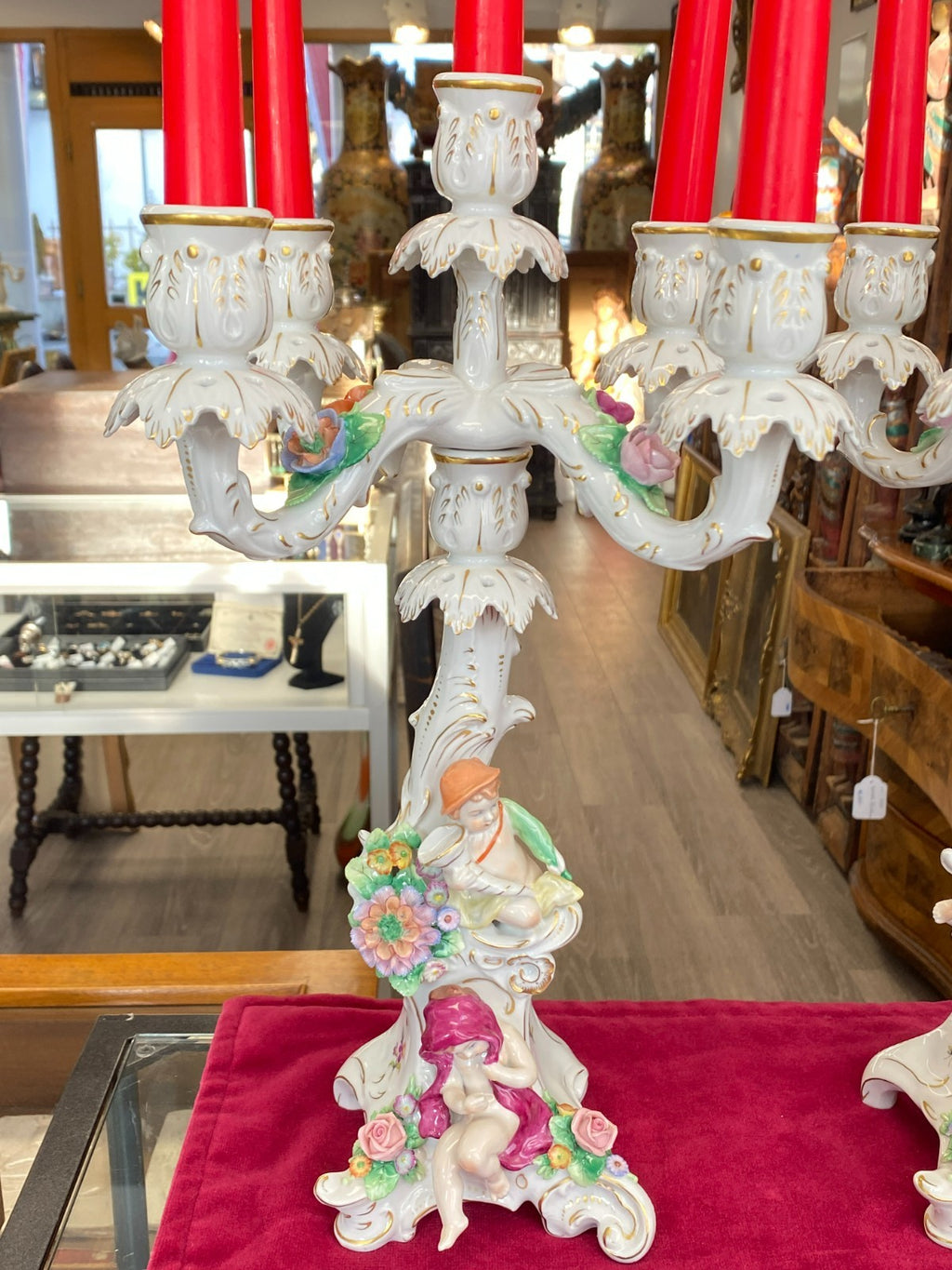 Sitzendorf Porzellan Prunk Kerzenleuchter Rokoko Stil Putti