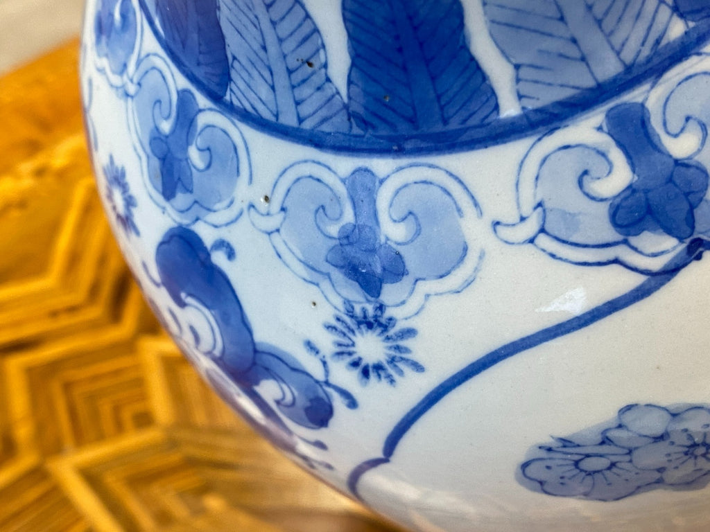 China Porzellan Vase mit Unterglasur Blauem Dekor Vögel 35,5cm