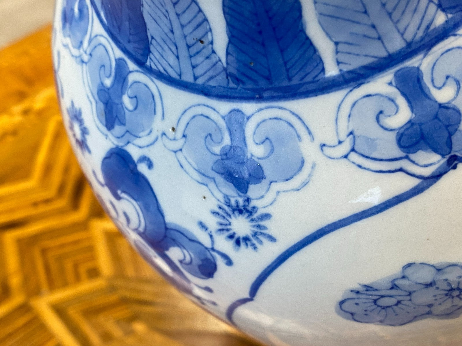 China Porzellan Vase mit Unterglasur Blauem Dekor Vögel 35,5cm