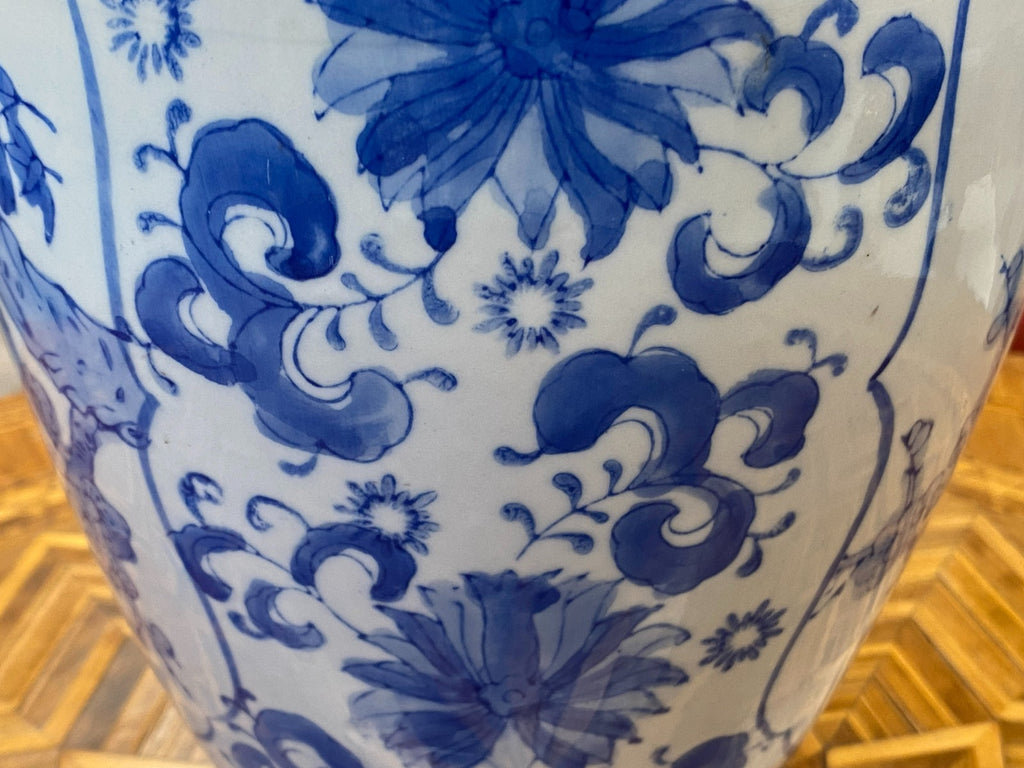 China Porzellan Vase mit Unterglasur Blauem Dekor Vögel 35,5cm