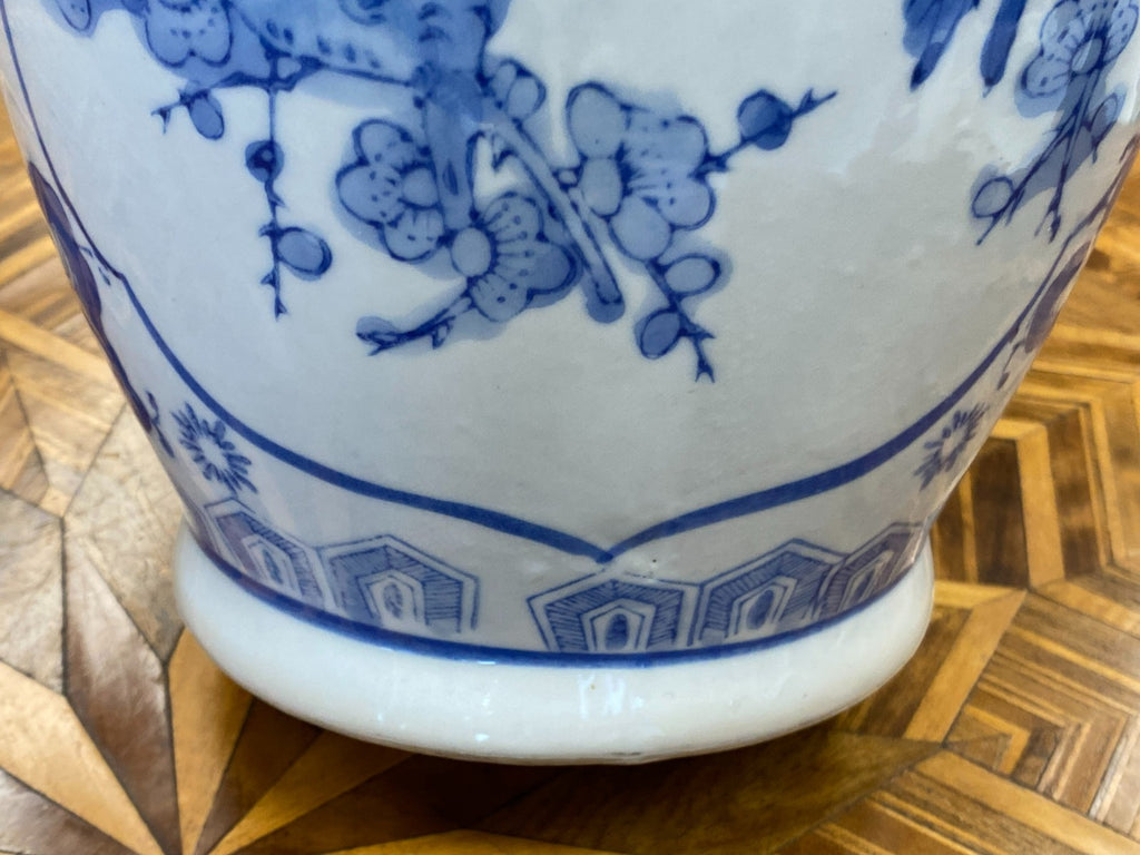 China Porzellan Vase mit Unterglasur Blauem Dekor Vögel 35,5cm