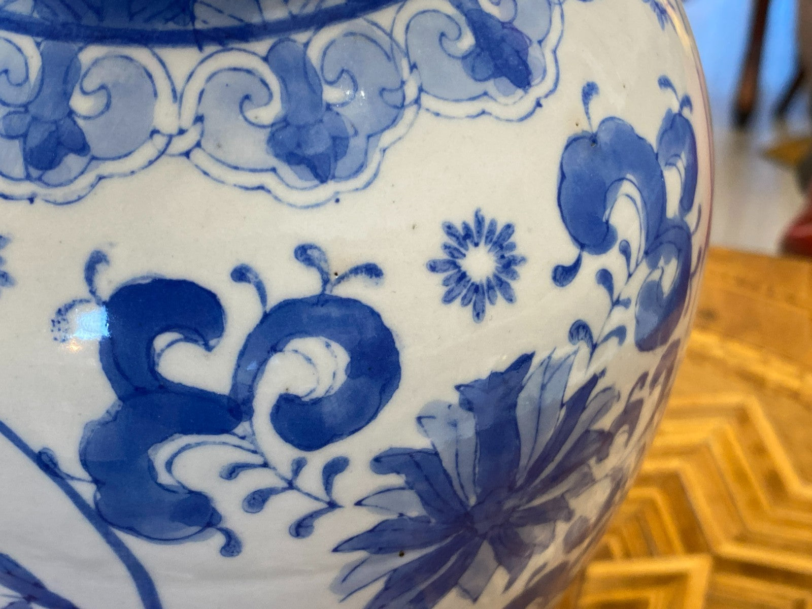 China Porzellan Vase mit Unterglasur Blauem Dekor Vögel 35,5cm