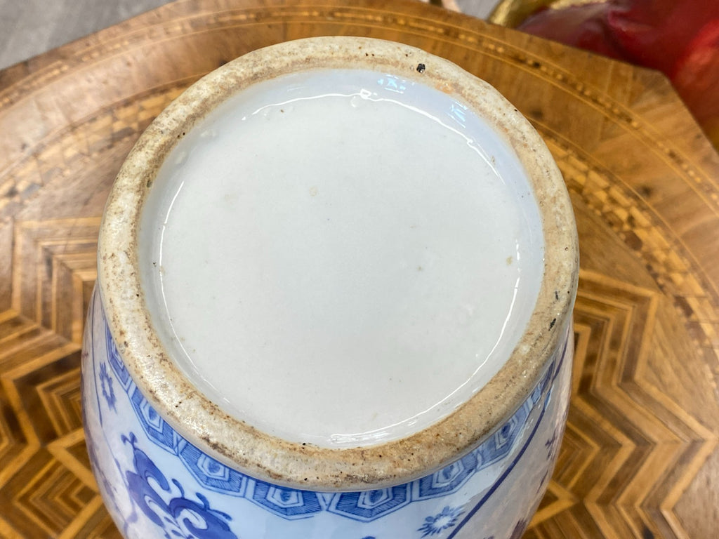China Porzellan Vase mit Unterglasur Blauem Dekor Vögel 35,5cm