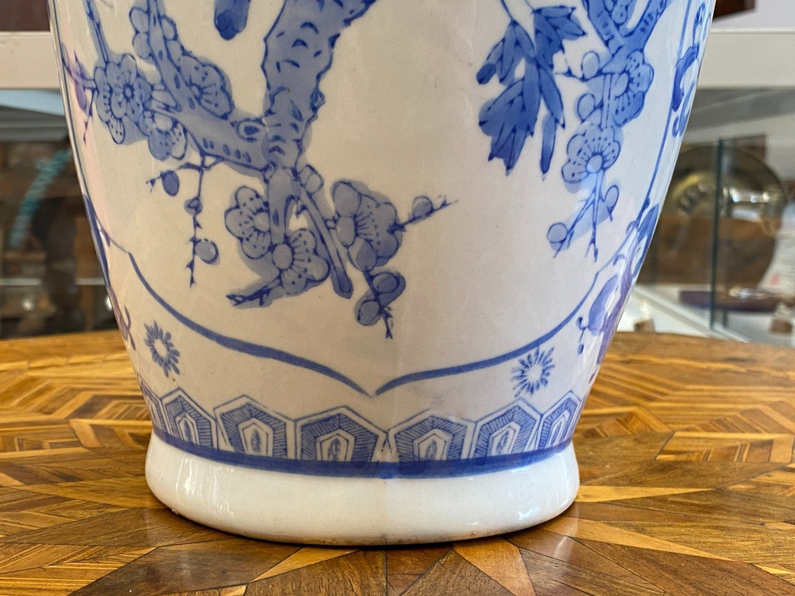 China Porzellan Vase mit Unterglasur Blauem Dekor Vögel 35,5cm