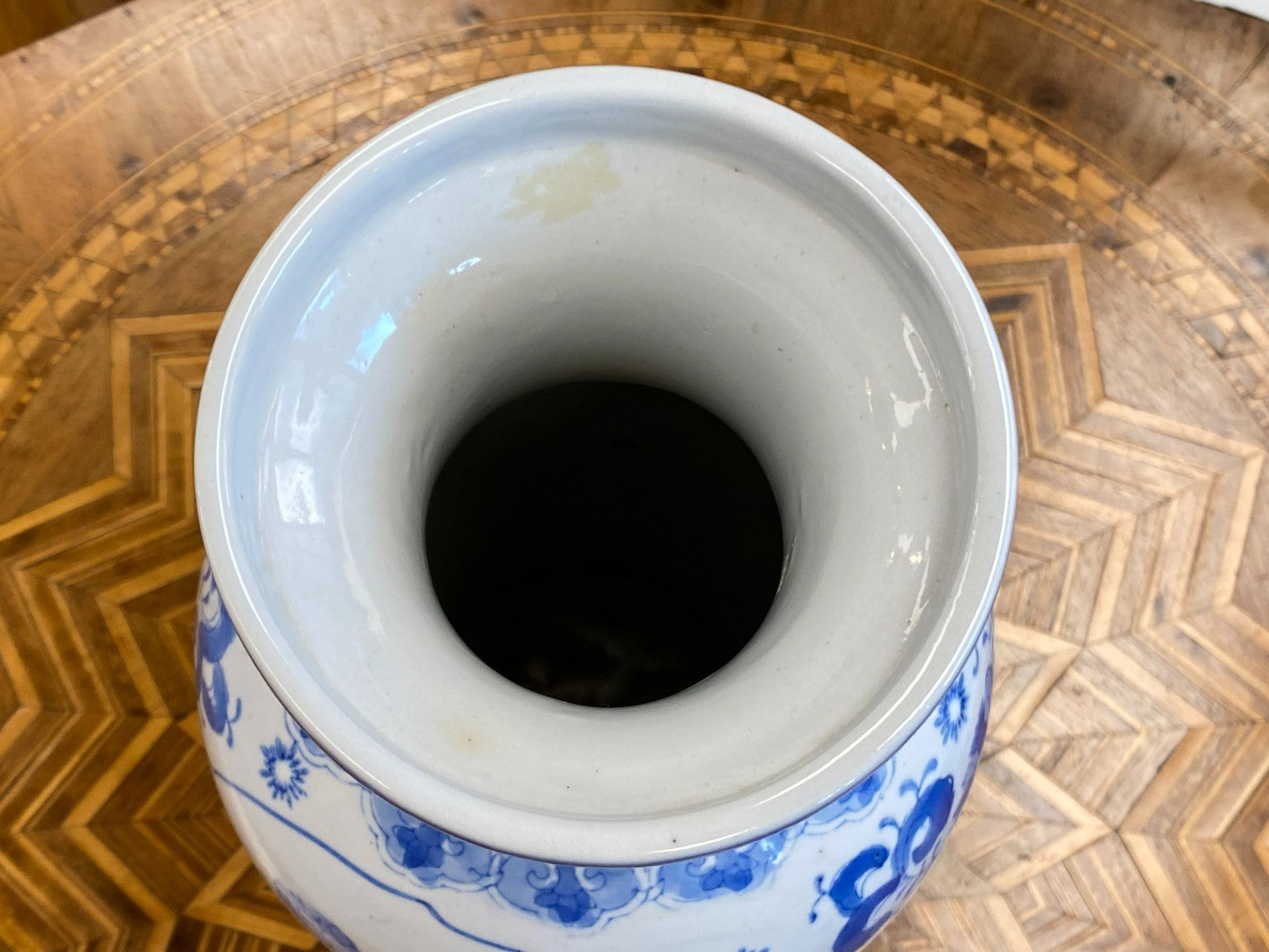 China Porzellan Vase mit Unterglasur Blauem Dekor Vögel 35,5cm