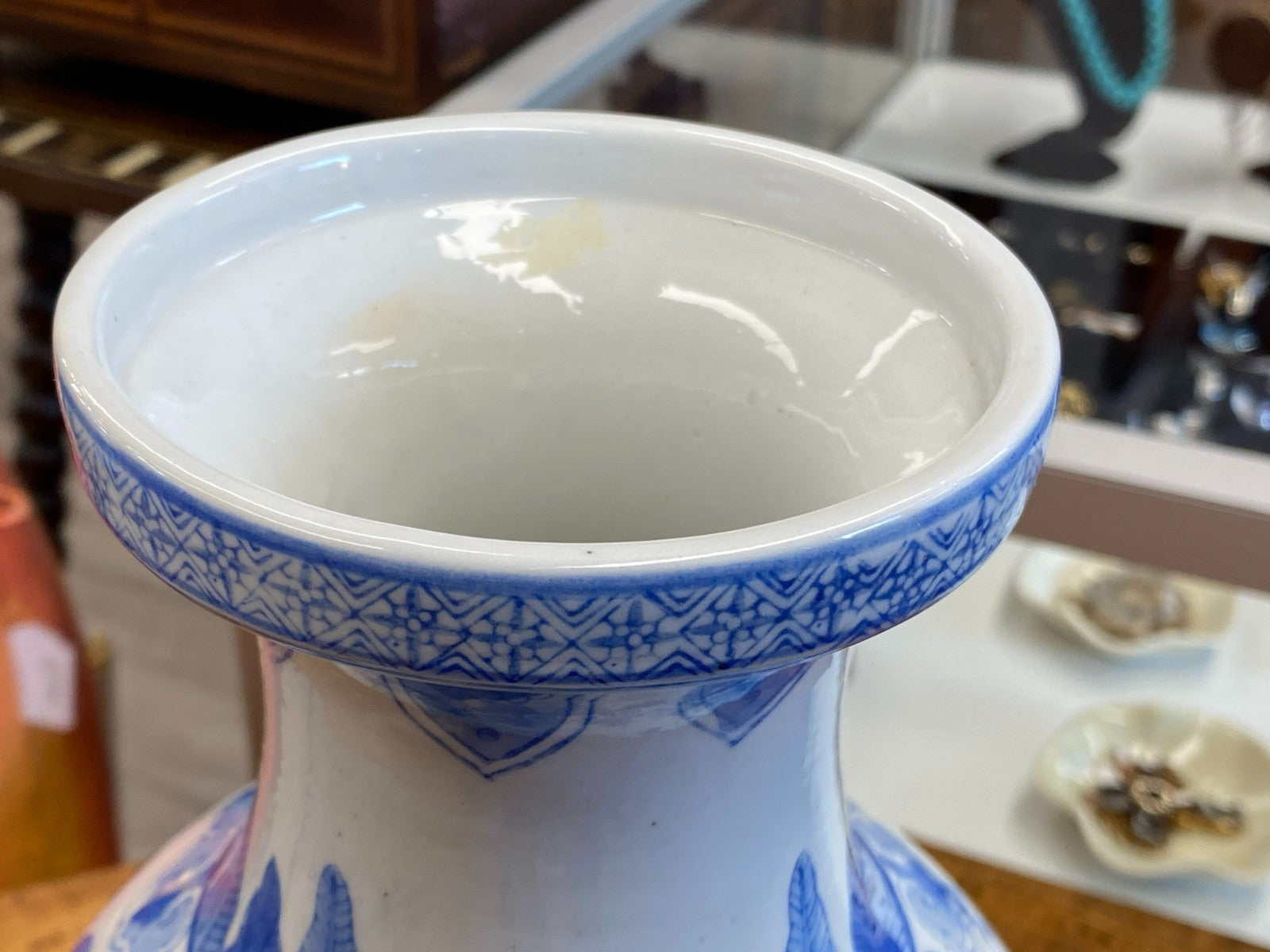 China Porzellan Vase mit Unterglasur Blauem Dekor Vögel 35,5cm