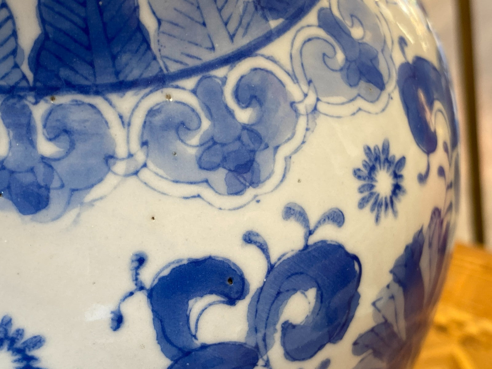 China Porzellan Vase mit Unterglasur Blauem Dekor Vögel 35,5cm