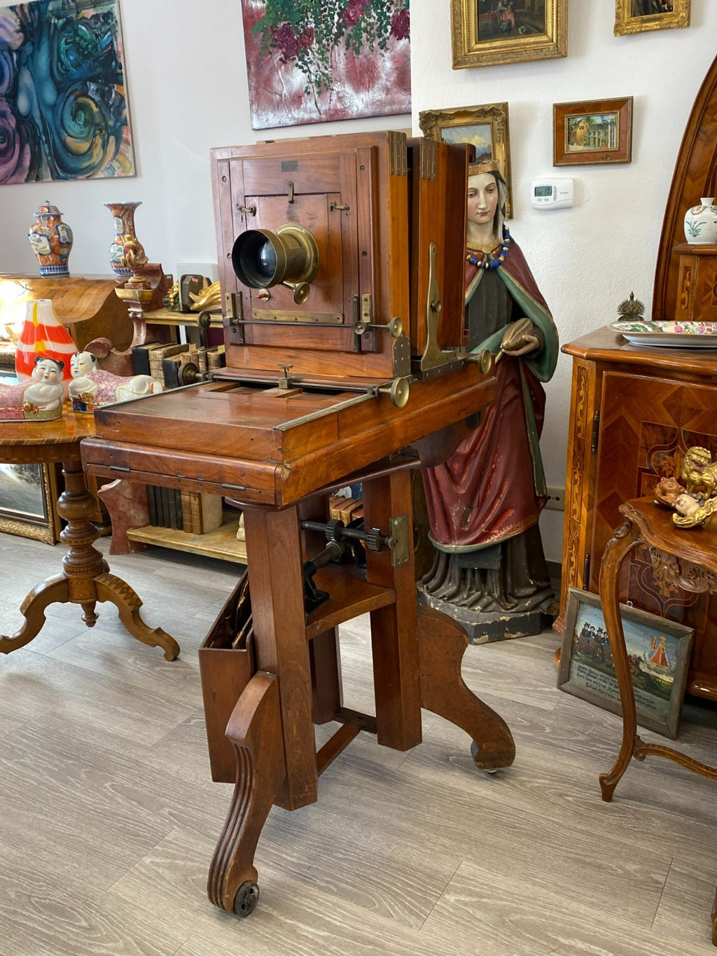Antike Stand Kamera aus Holz Plattenkamera Standkamera mit Stativ