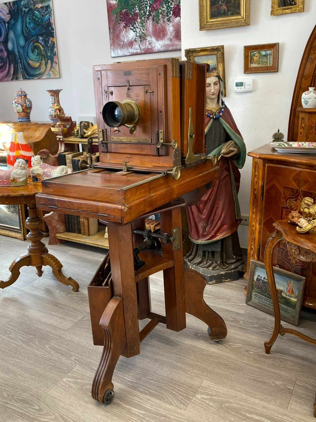 Antike Stand Kamera aus Holz Plattenkamera Standkamera mit Stativ