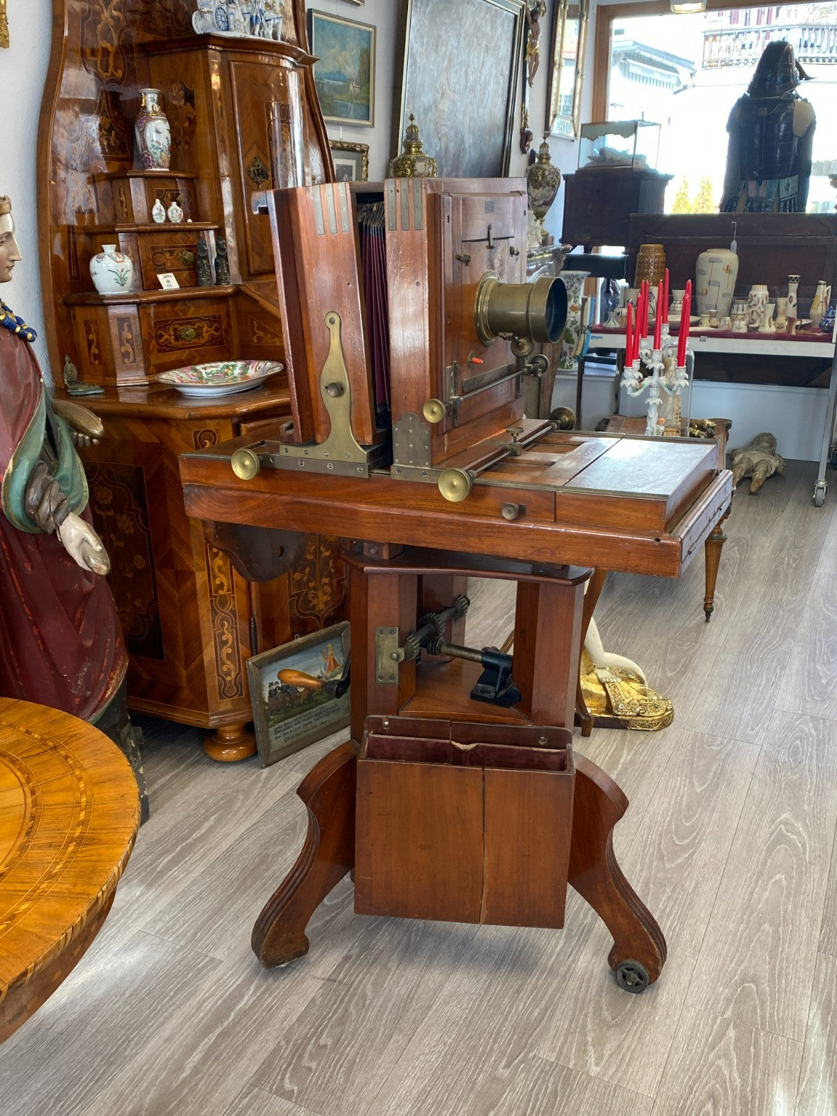 Antike Stand Kamera aus Holz Plattenkamera Standkamera mit Stativ