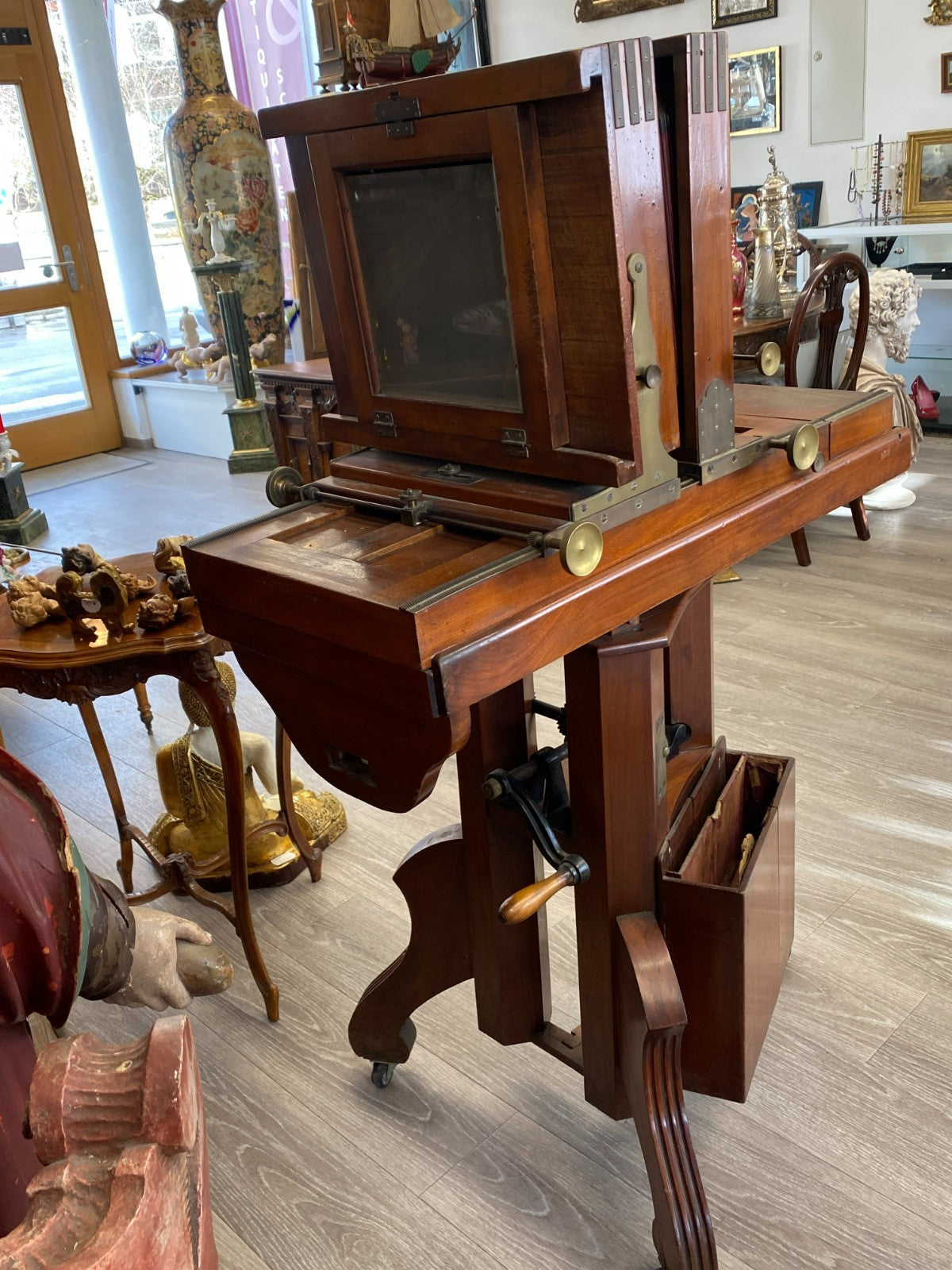 Antike Stand Kamera aus Holz Plattenkamera Standkamera mit Stativ