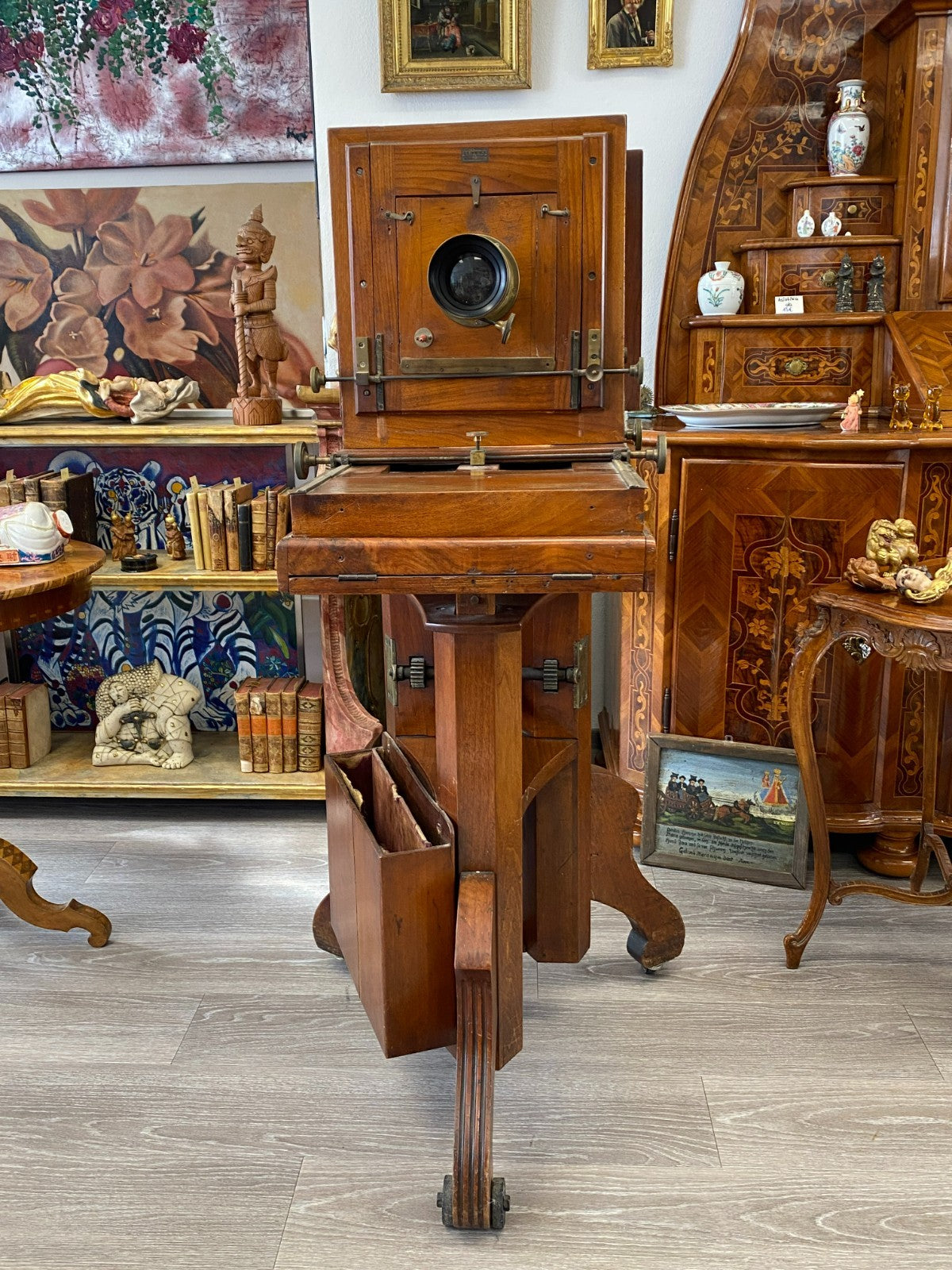 ANTIKE STAND KAMERA AUS HOLZ PLATTENKAMERA STANDKAMERA MIT STATIV