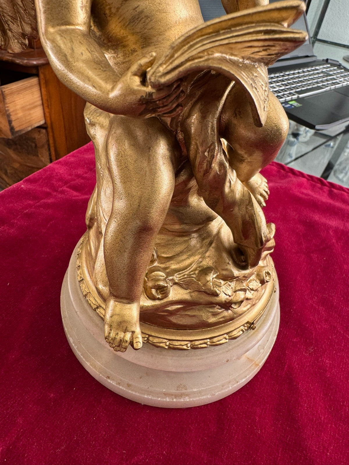 Rousseau Victor (1865-1954) "duo D´amour" Bronze Skulptur Engel Putti 42cm