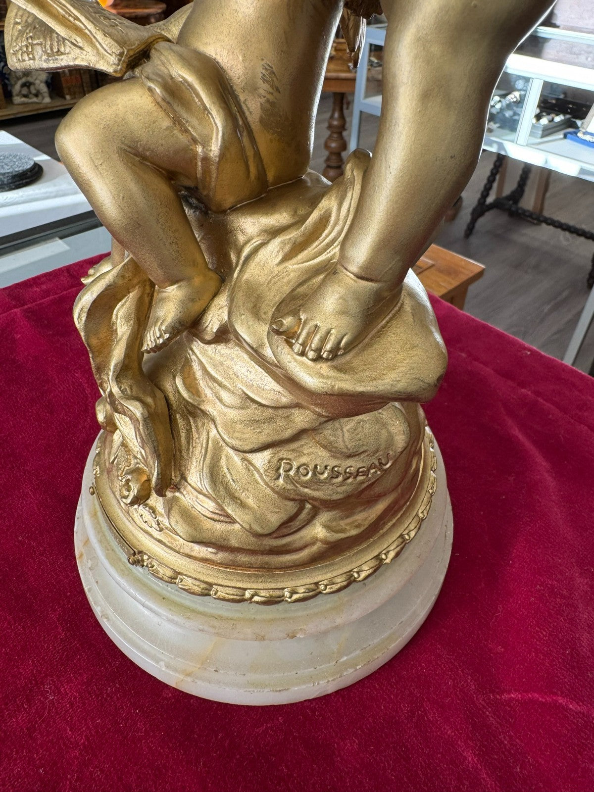 Rousseau Victor (1865-1954) "duo D´amour" Bronze Skulptur Engel Putti 42cm
