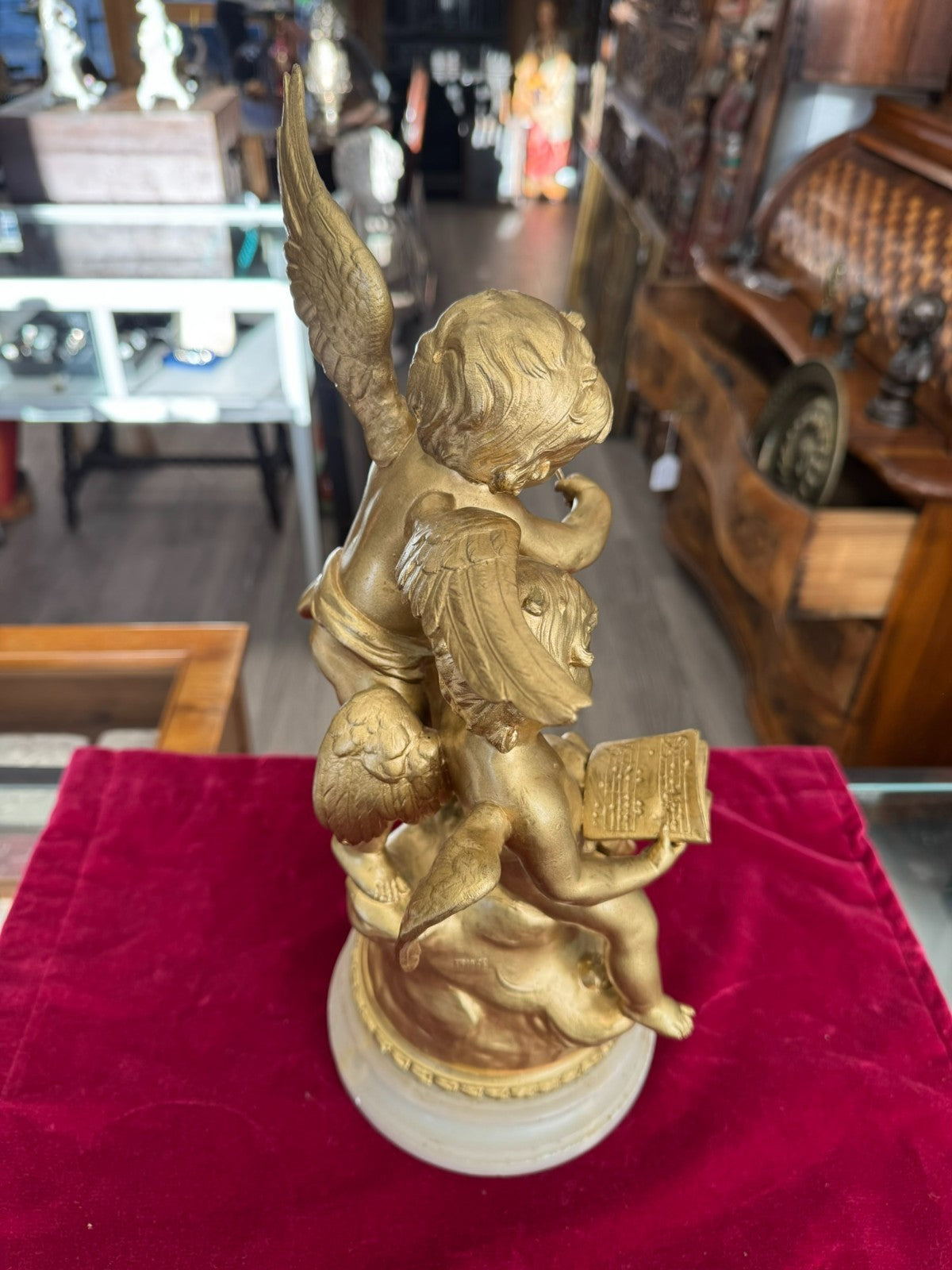 Rousseau Victor (1865-1954) "duo D´amour" Bronze Skulptur Engel Putti 42cm