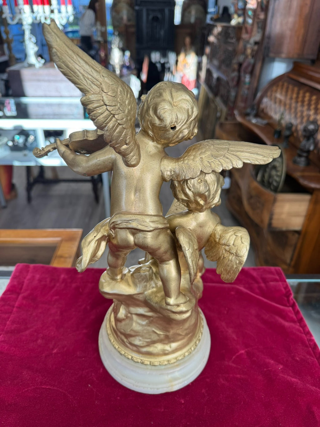 Rousseau Victor (1865-1954) "duo D´amour" Bronze Skulptur Engel Putti 42cm