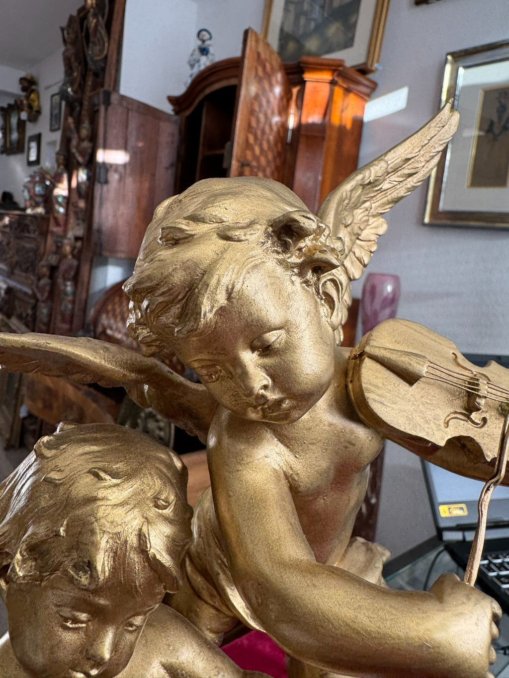 Rousseau Victor (1865-1954) "duo D´amour" Bronze Skulptur Engel Putti 42cm