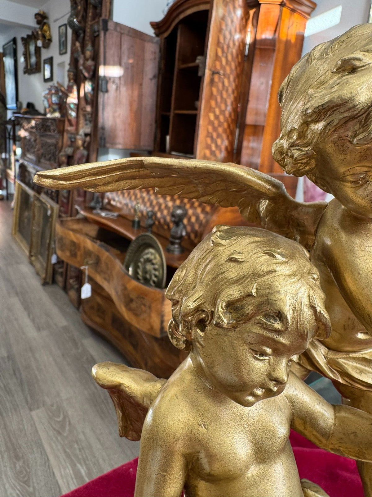 Rousseau Victor (1865-1954) "duo D´amour" Bronze Skulptur Engel Putti 42cm