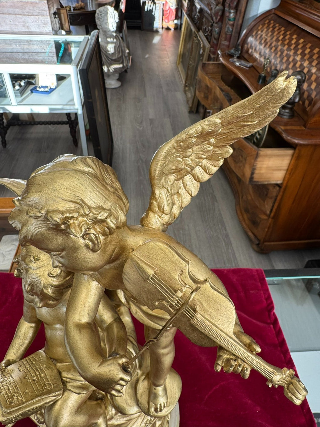 Rousseau Victor (1865-1954) "duo D´amour" Bronze Skulptur Engel Putti 42cm