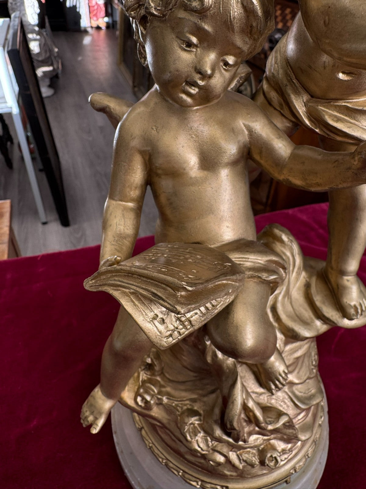 Rousseau Victor (1865-1954) "duo D´amour" Bronze Skulptur Engel Putti 42cm