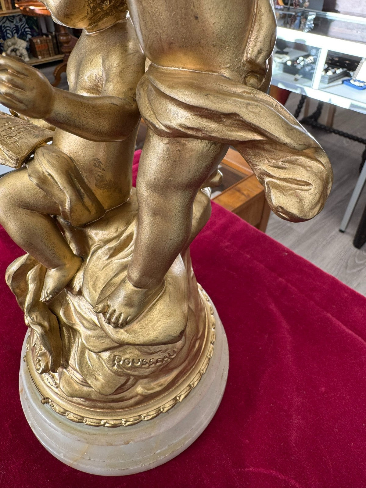 Rousseau Victor (1865-1954) "duo D´amour" Bronze Skulptur Engel Putti 42cm