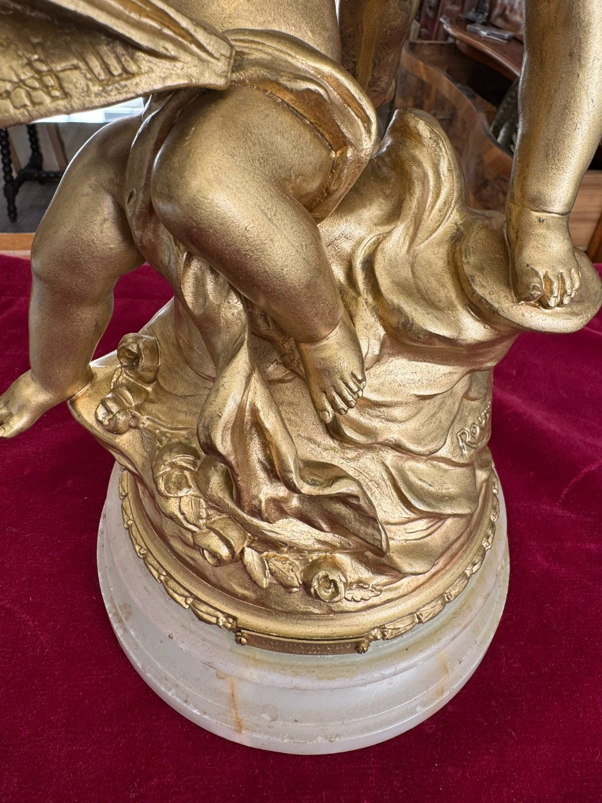 Rousseau Victor (1865-1954) "duo D´amour" Bronze Skulptur Engel Putti 42cm