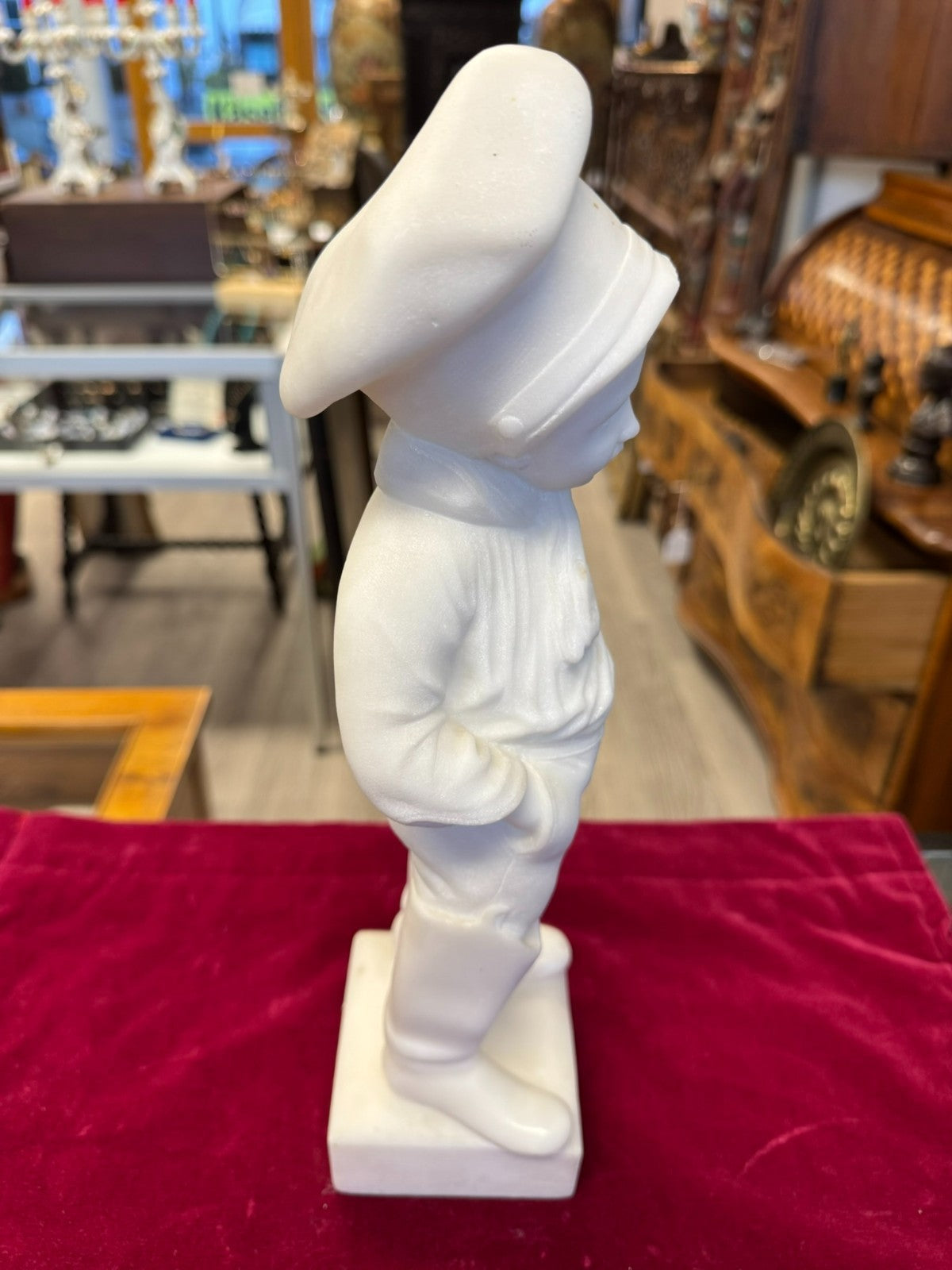 Antike Alabaster Figur Skulptur kleiner Koch Italien 19 tes Jhdt 37cm