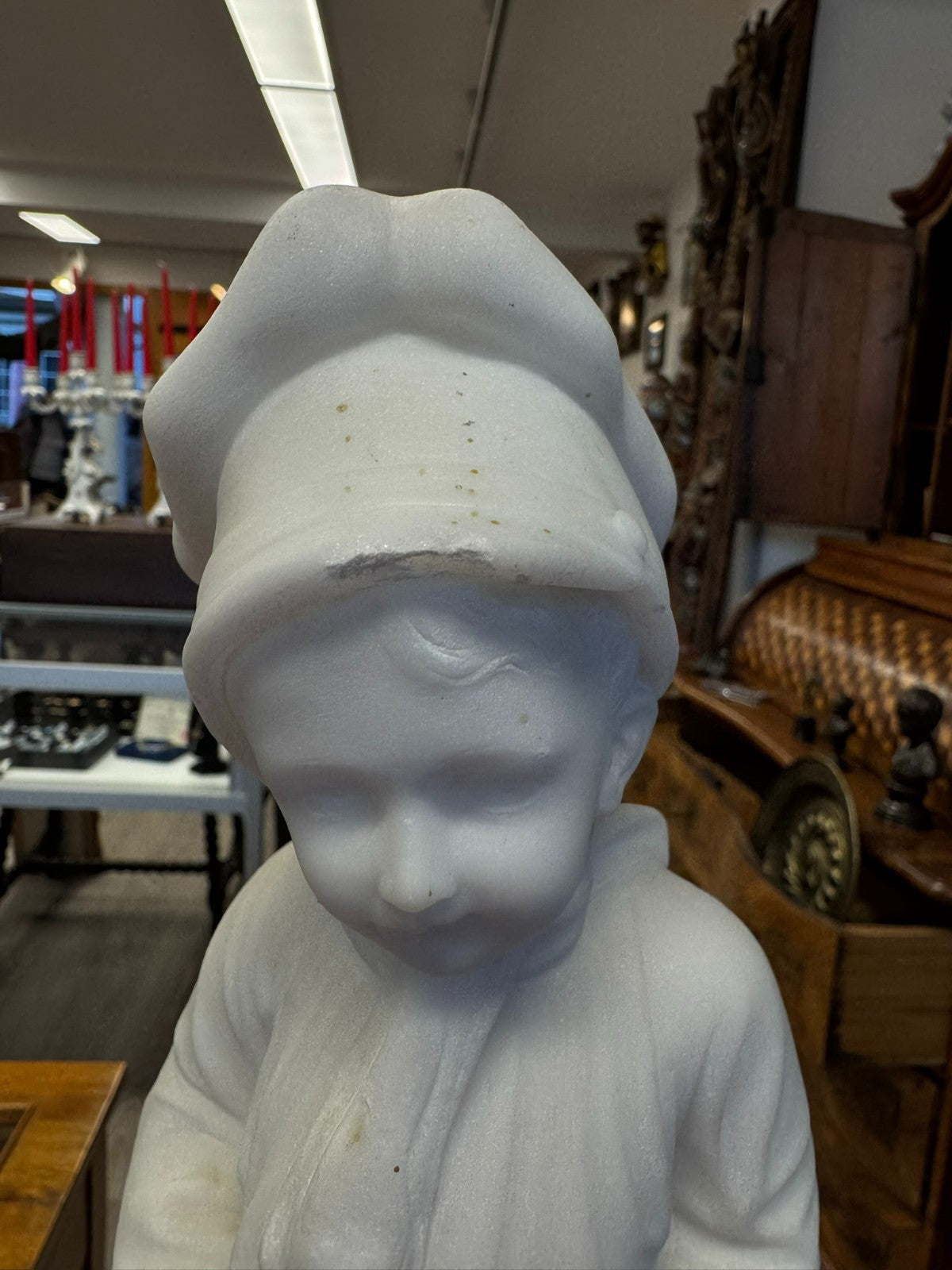 Antike Alabaster Figur Skulptur kleiner Koch Italien 19 tes Jhdt 37cm