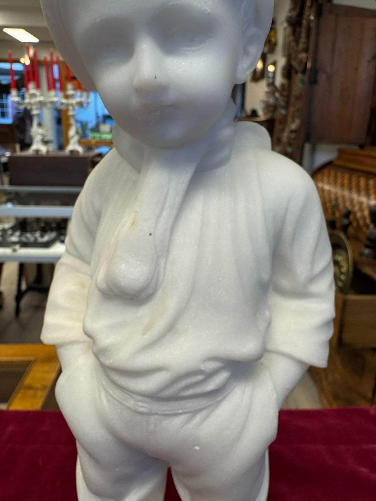 Antike Alabaster Figur Skulptur kleiner Koch Italien 19 tes Jhdt 37cm