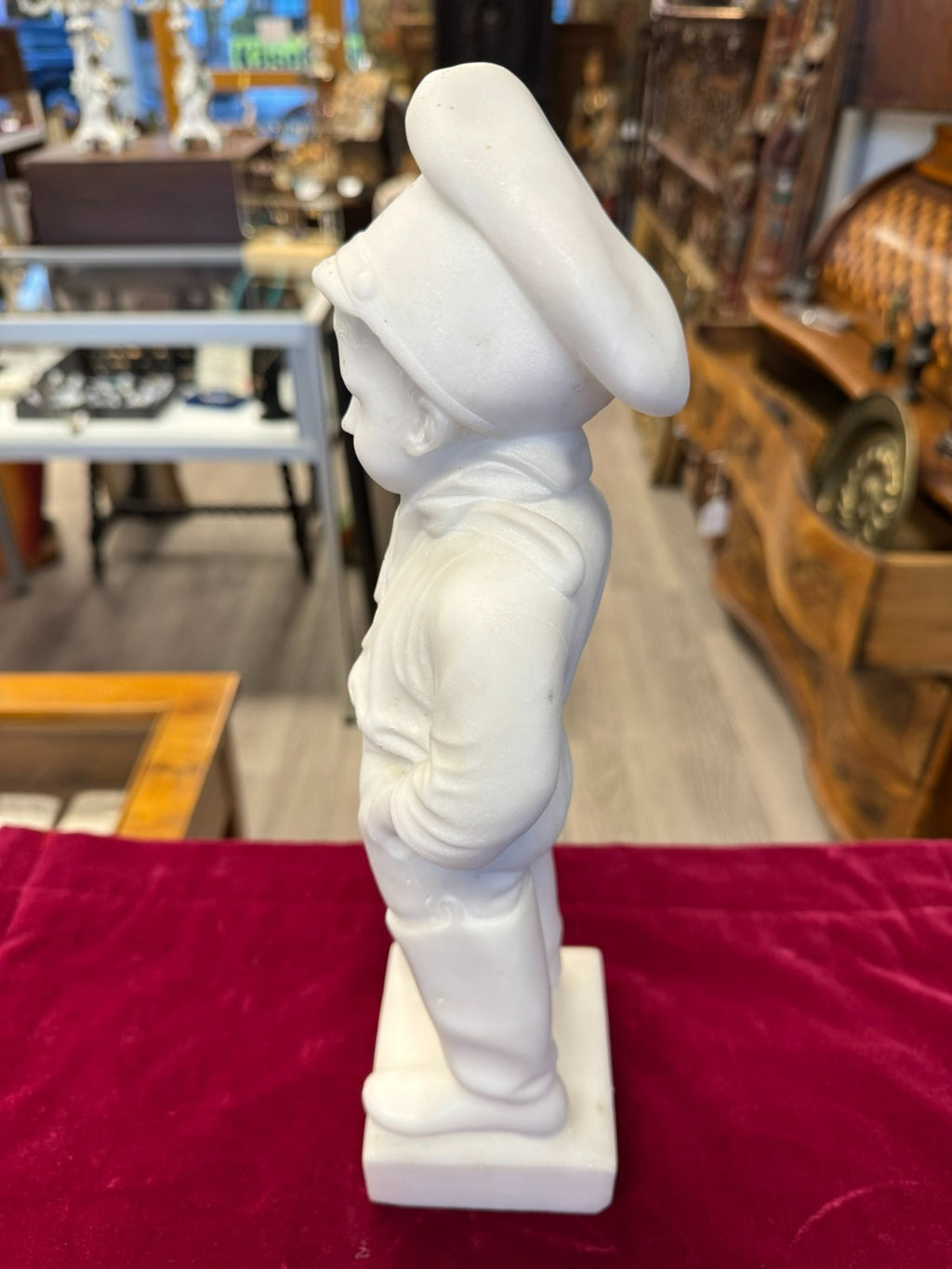 Antike Alabaster Figur Skulptur kleiner Koch Italien 19 tes Jhdt 37cm