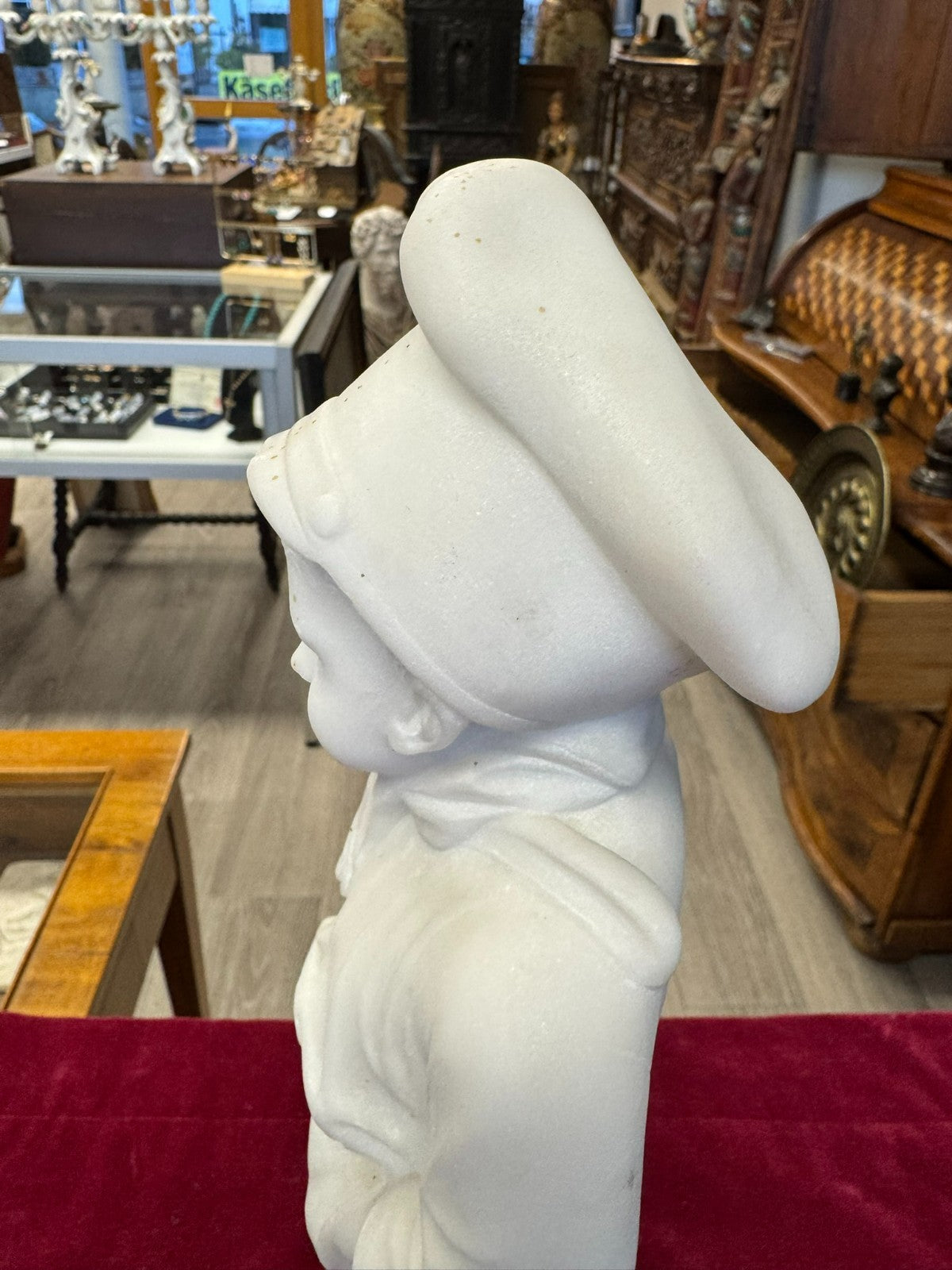 Antike Alabaster Figur Skulptur kleiner Koch Italien 19 tes Jhdt 37cm