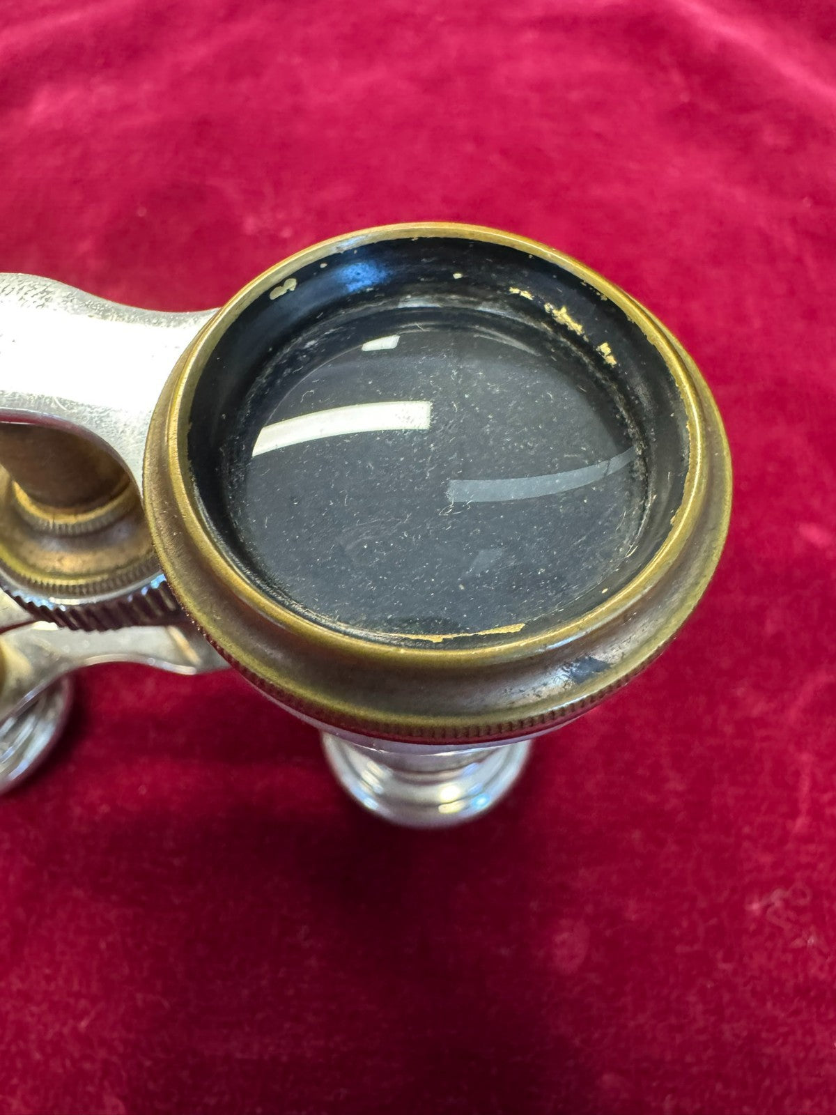 Antikes Fernglas Messing mit Perlmutt mit Tasche
