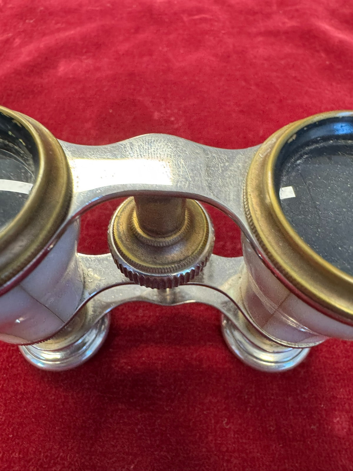 Antikes Fernglas Messing mit Perlmutt mit Tasche