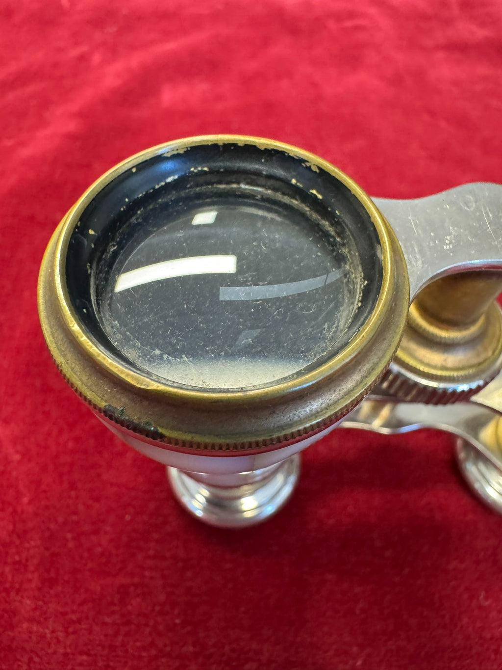 Antikes Fernglas Messing mit Perlmutt mit Tasche